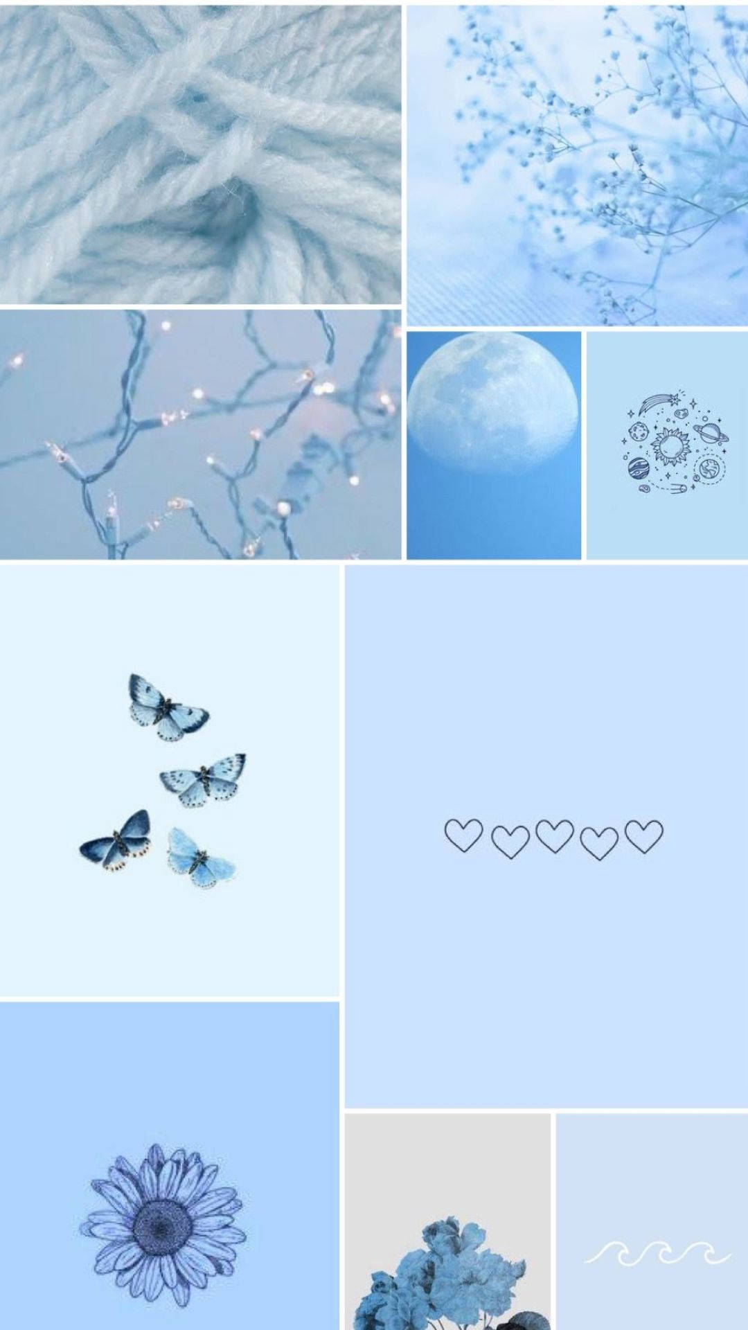 Baby Blue, yarn moon, butterflies, Full HD Phone Wallpaper