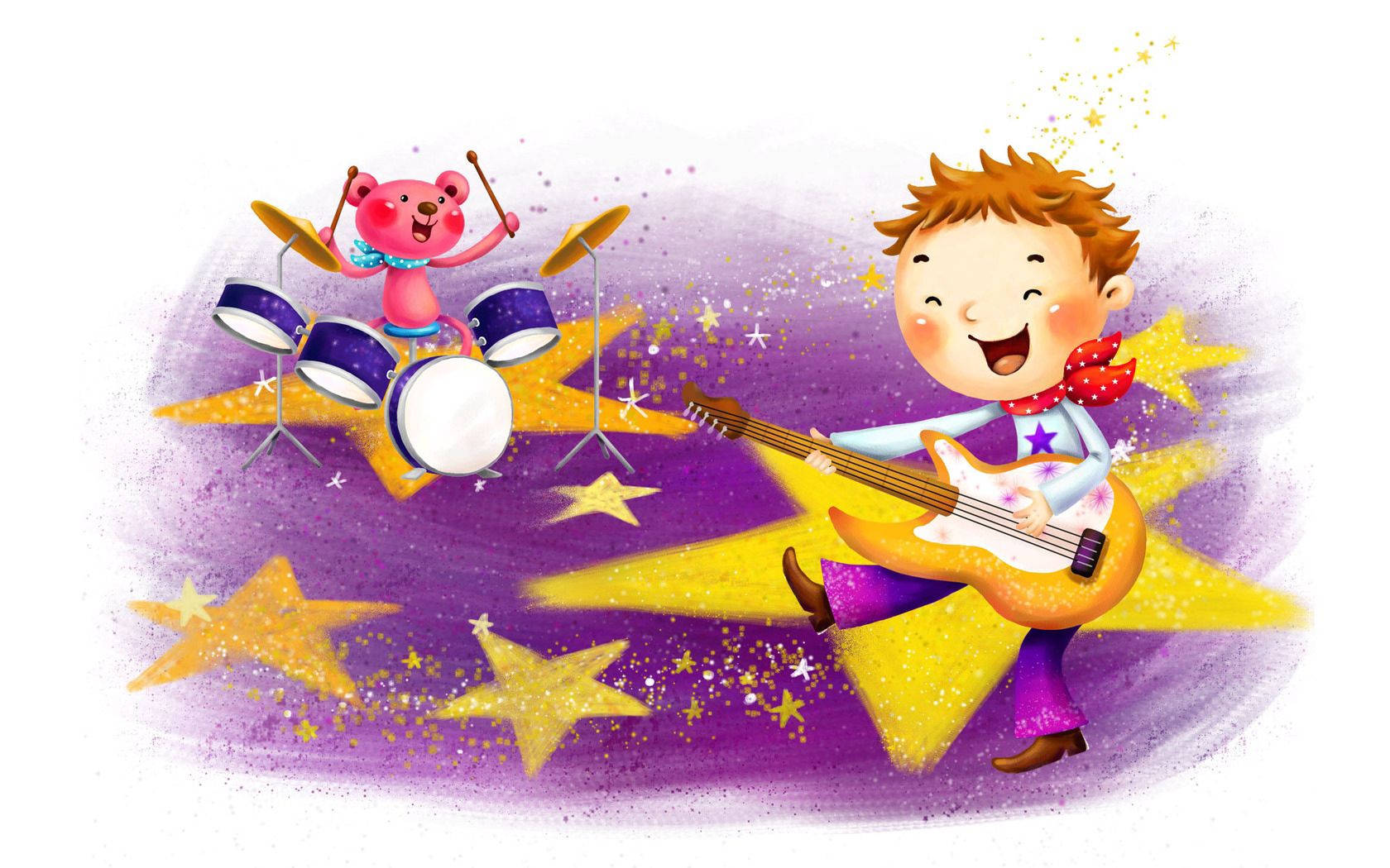 baby boy, guitar, drums, HD Desktop Wallpaper