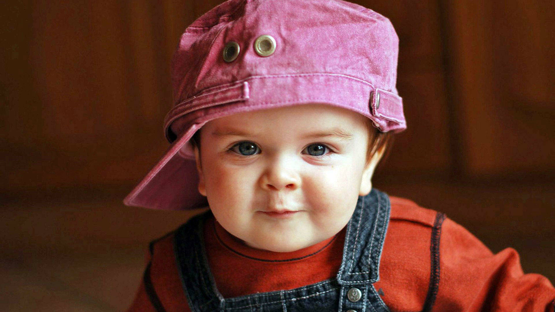 baby boy, pink hat, denim overalls, Full HD Desktop Wallpaper