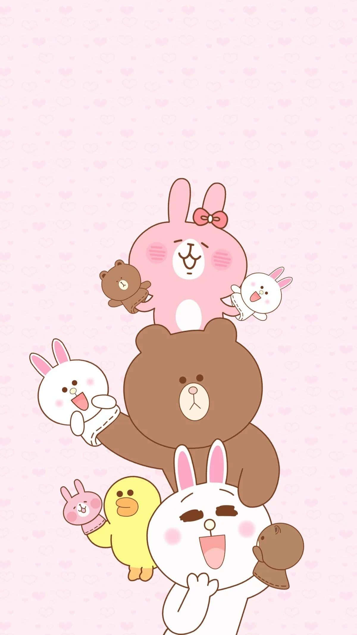 pink bunny, floral background, cartoon animals, Full HD Phone Wallpaper