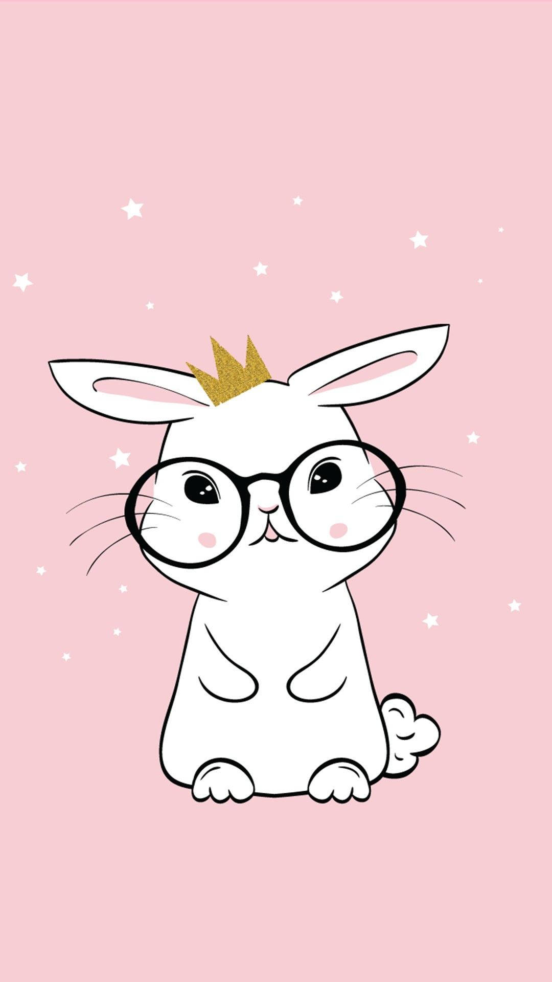 white bunny, glasses, gold crown, Full HD Phone Wallpaper