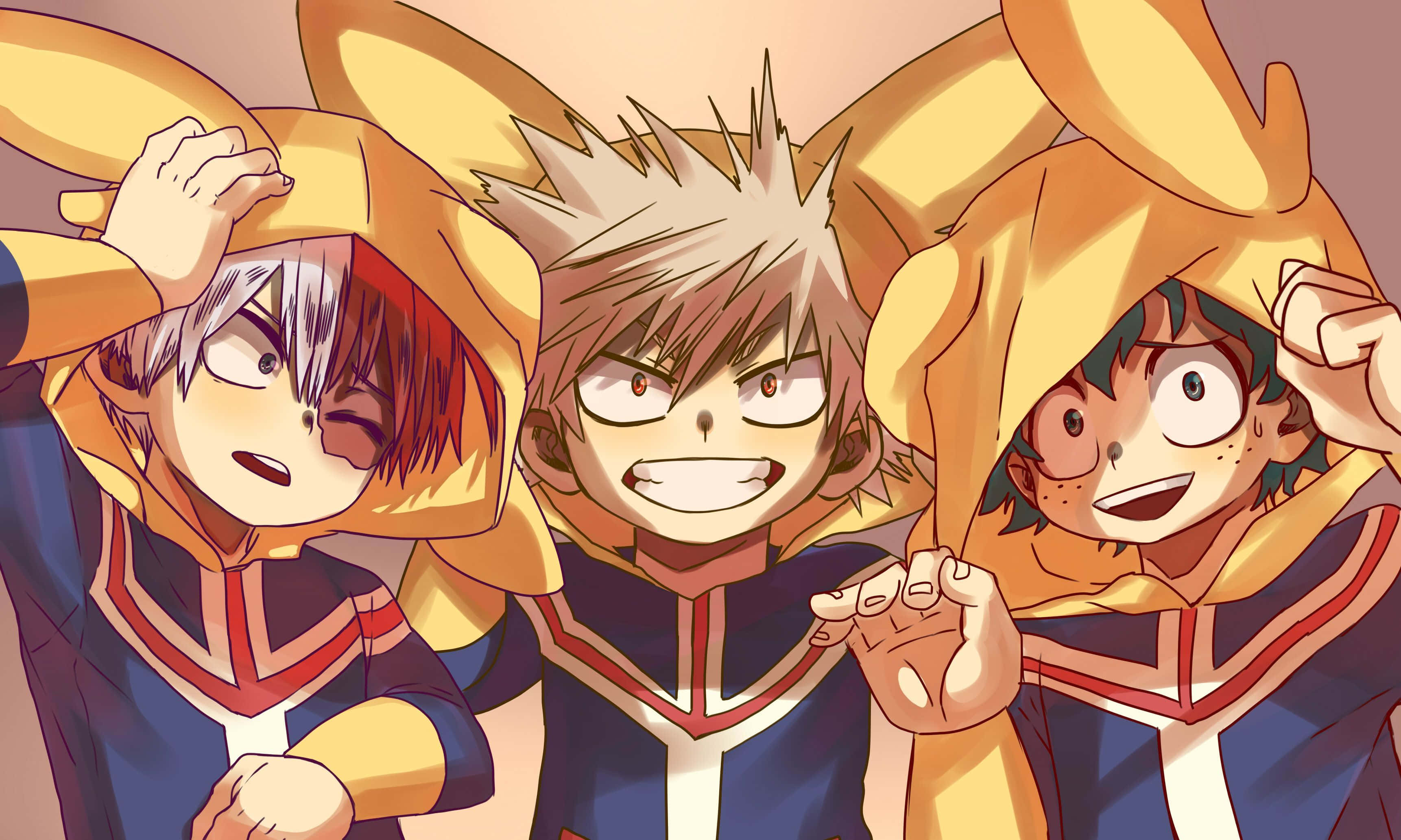 Baby Deku, yellow hooded uniforms, bunny ears, 2K Desktop Wallpaper