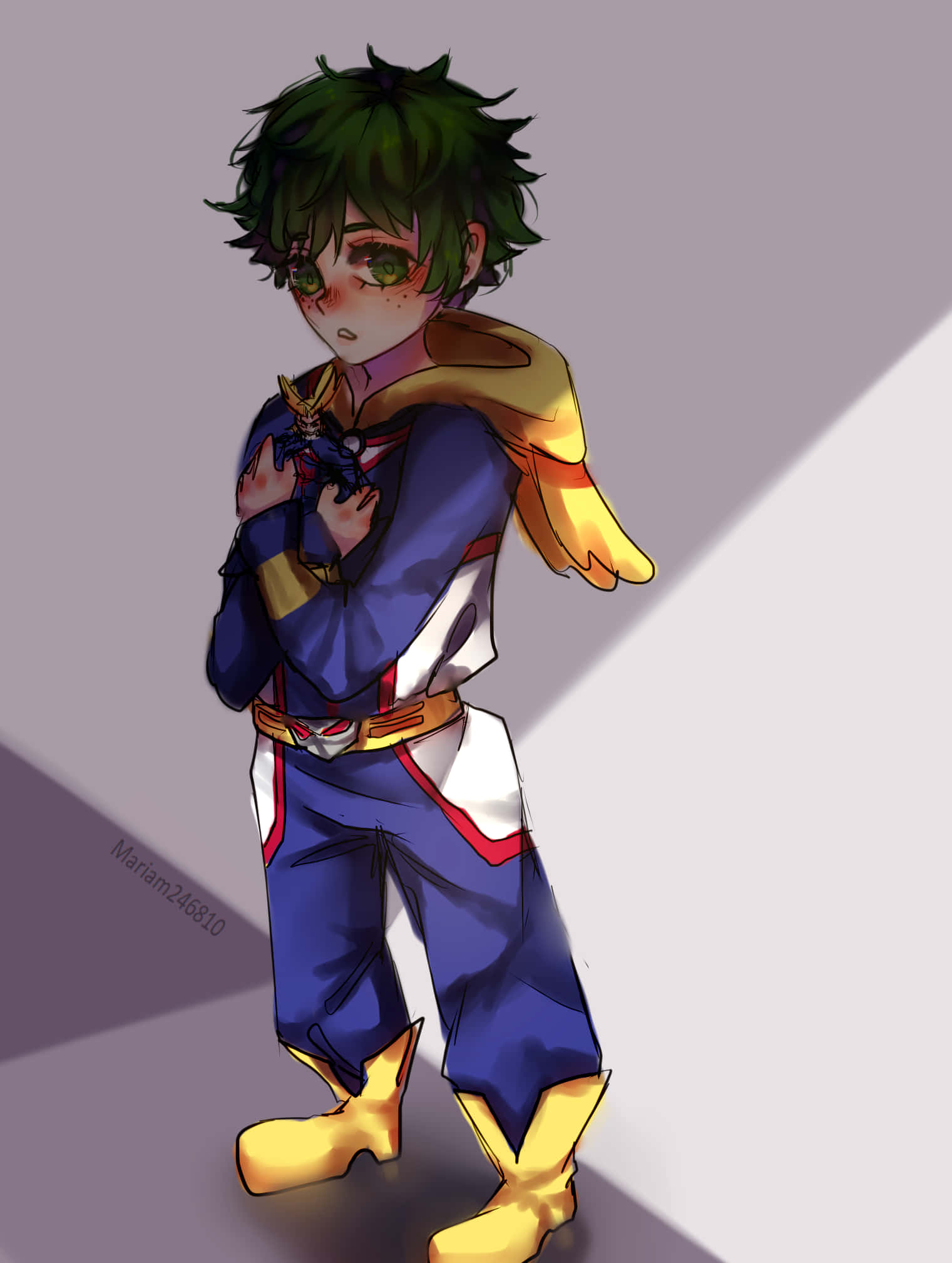 Baby Deku, green-haired anime boy, blue and yellow hero costume, Full HD Phone Wallpaper