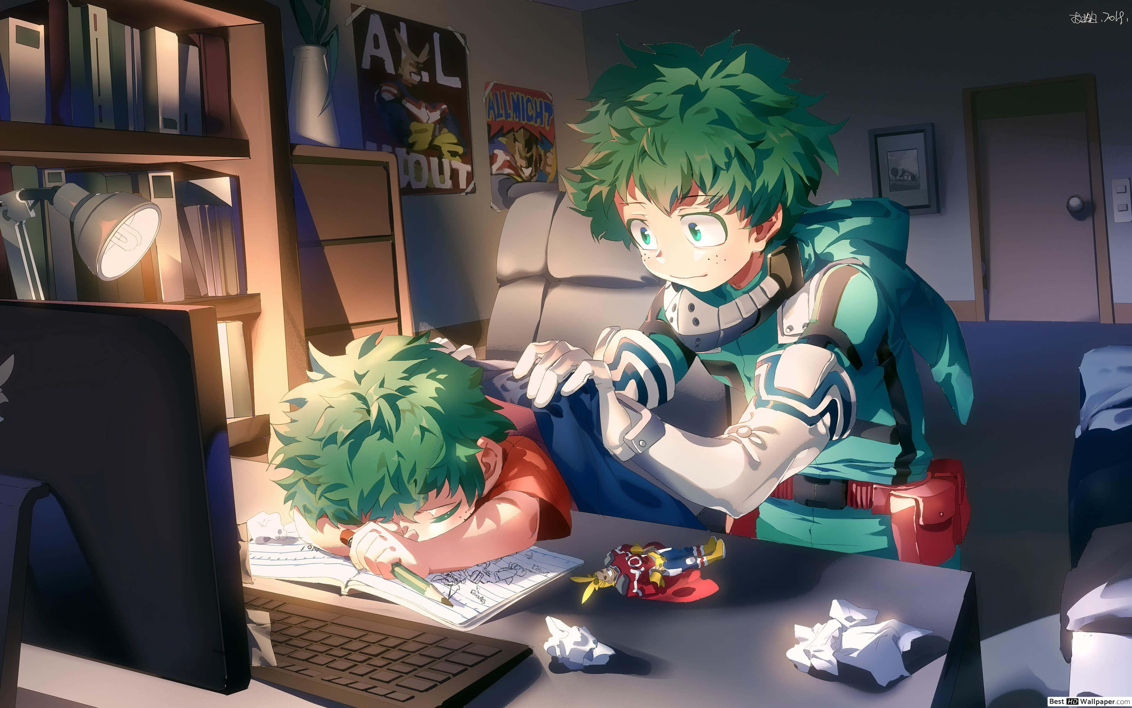 Baby Deku, green-haired anime boy, hero suit, 4K Desktop Wallpaper