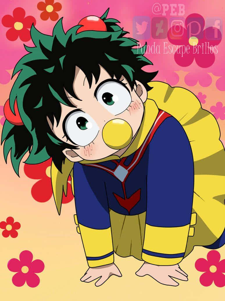 Baby Deku, green hair, yellow bubblegum bubble, SD Phone Wallpaper