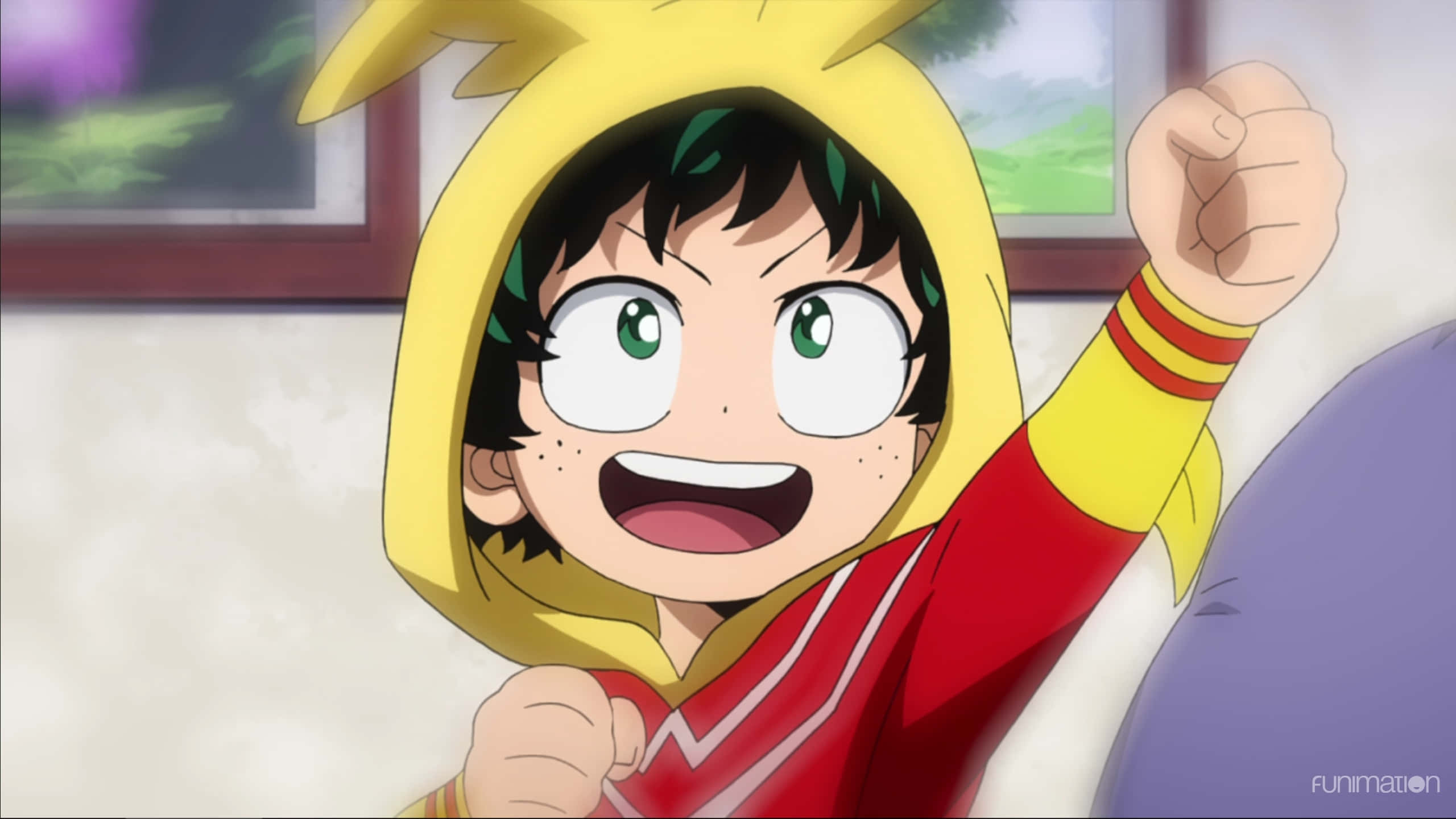 Baby Deku, yellow hooded outfit, anime boy, 2K Desktop Wallpaper