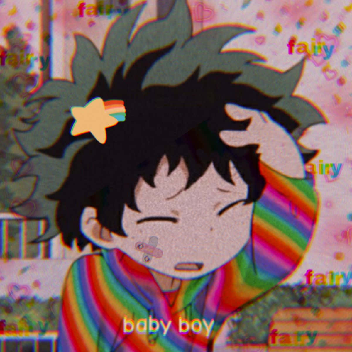 Baby Deku, spiky black hair, rainbow striped shirt, SD Desktop Wallpaper