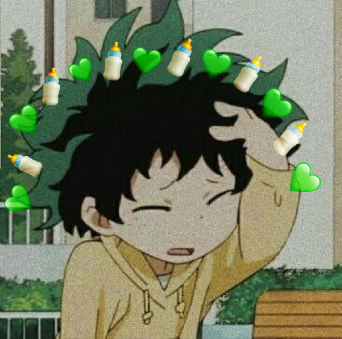 Baby Deku, messy black hair, green hearts, SD Desktop Wallpaper