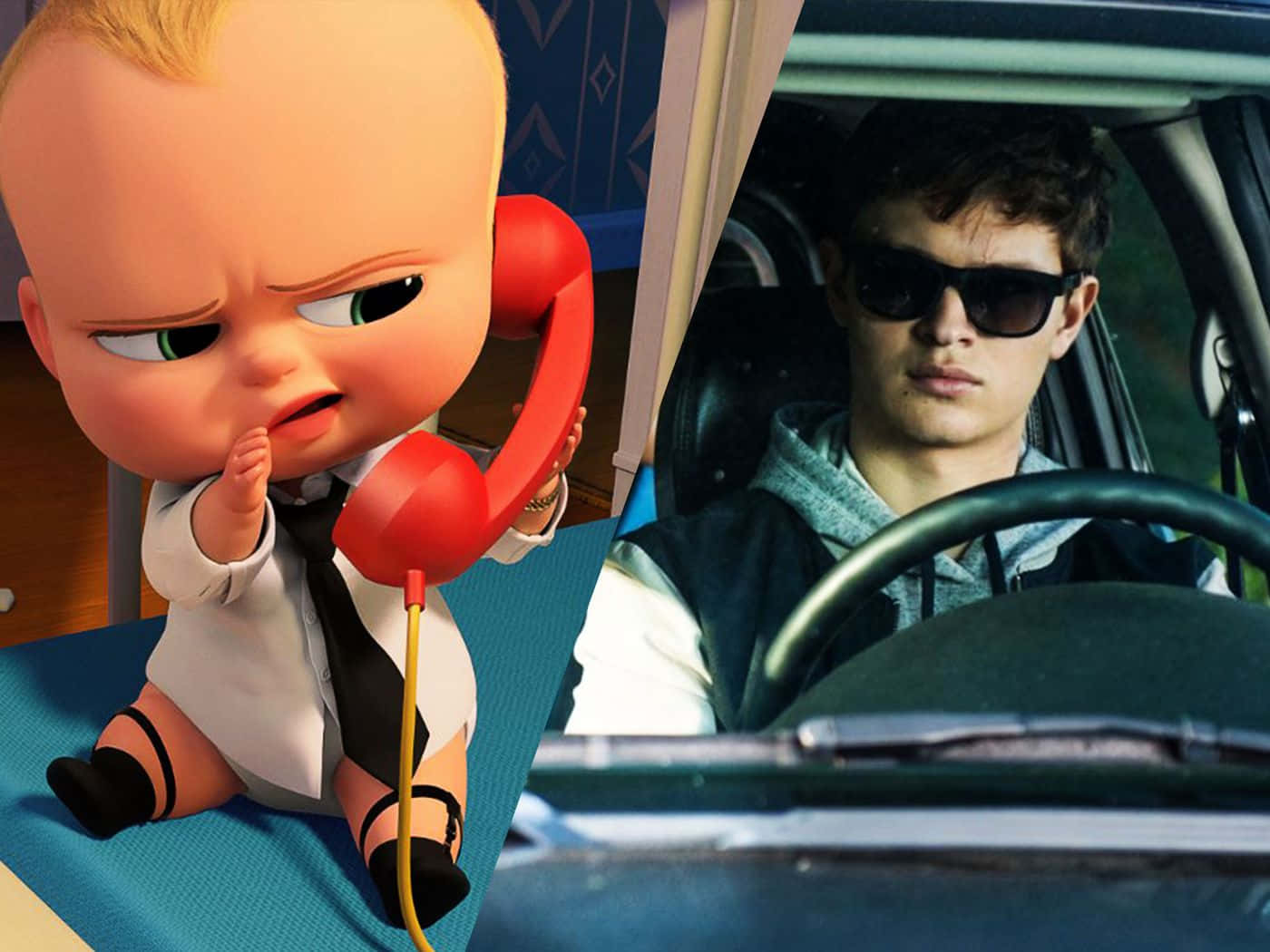 Baby Driver, cartoon baby boss, young man in sunglasses, HD Desktop Wallpaper