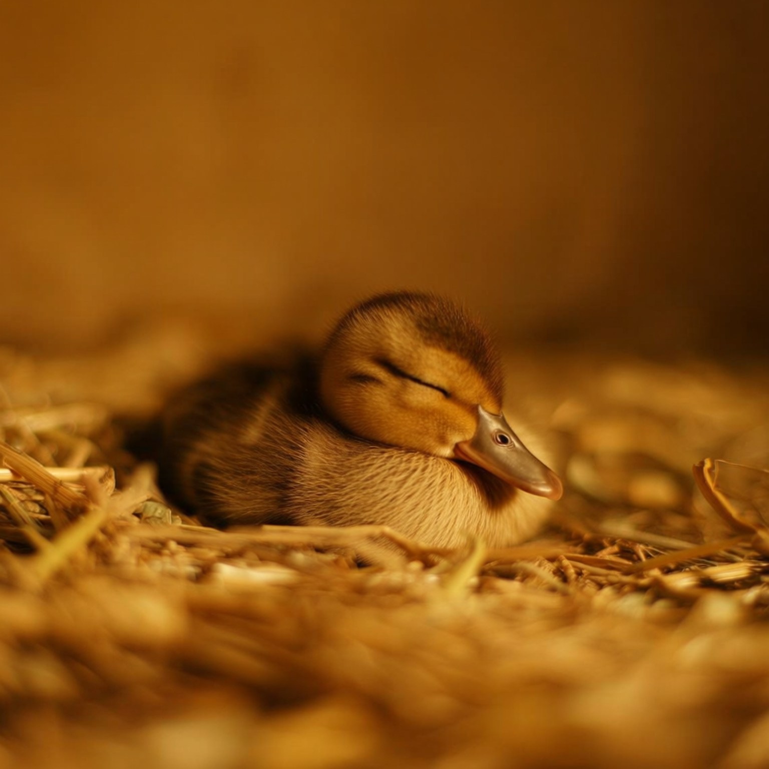 straw duckling, nest of straw, warm golden light, HD Desktop Wallpaper