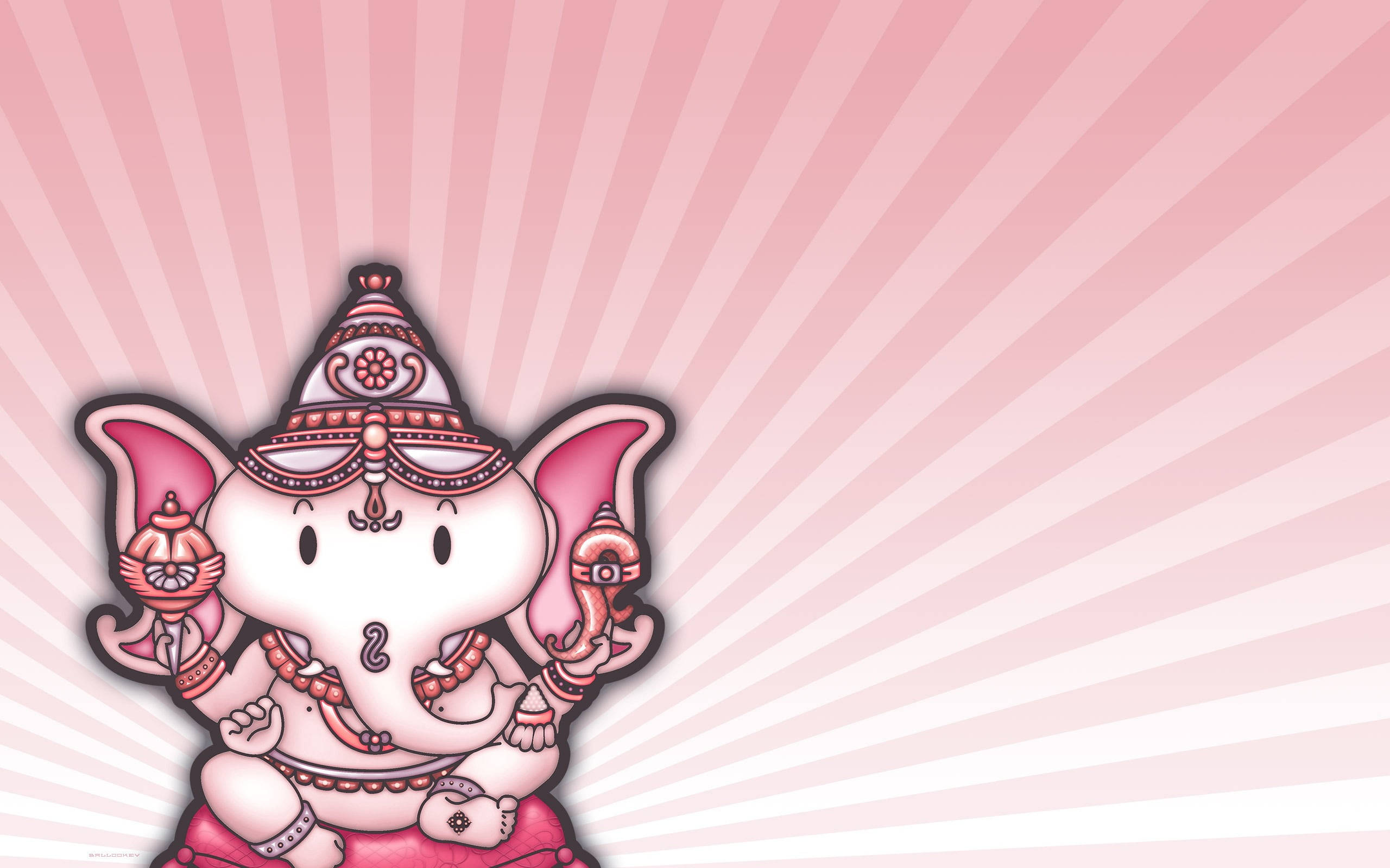 Baby Ganesh, pink skin, ornate jewelry, 2K Desktop Wallpaper