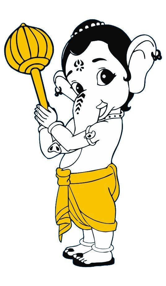 Baby Ganesh, yellow mace, joyful expression, SD Phone Wallpaper