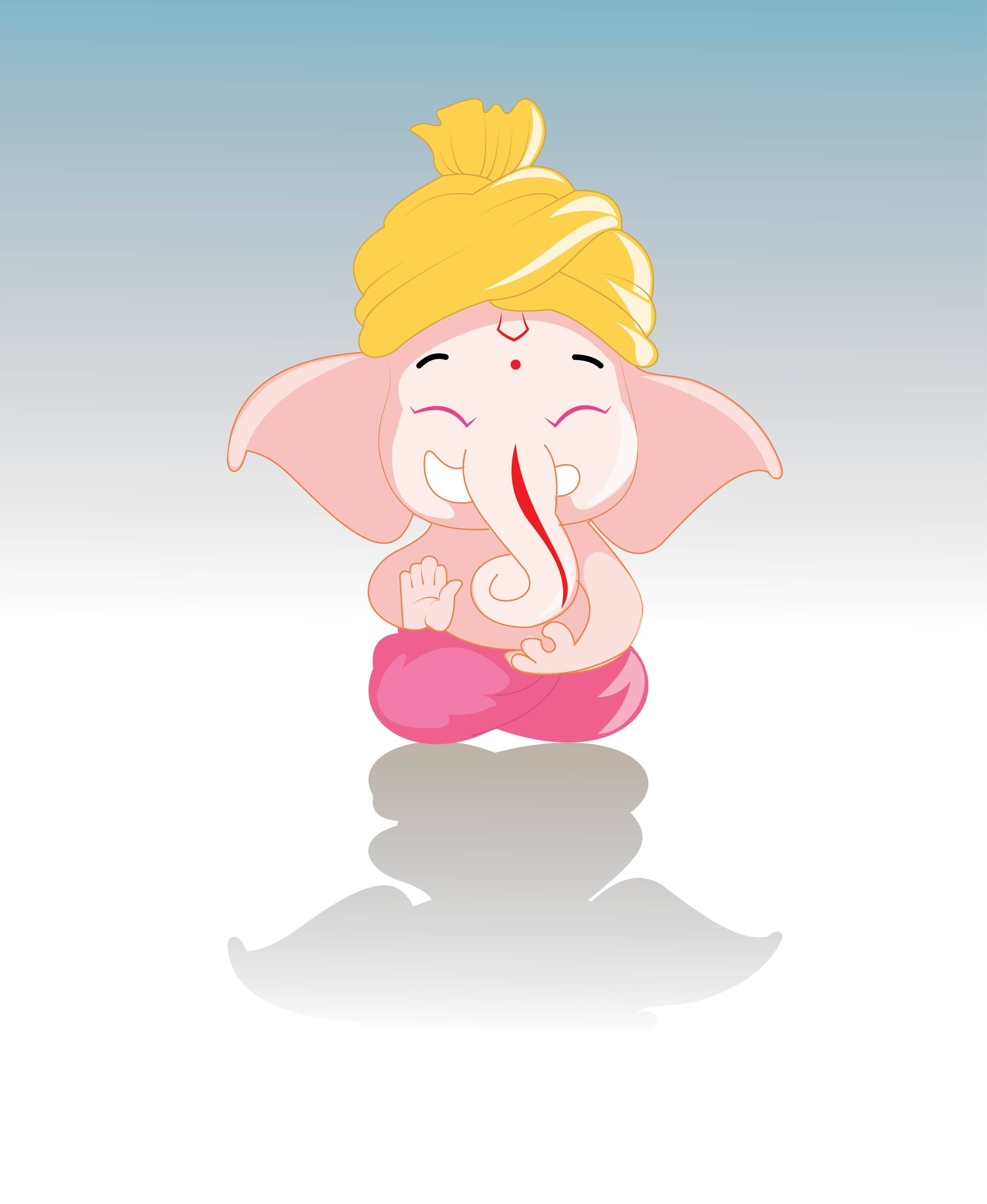 Baby Ganesh, pink cartoon elephant god Ganesha, yellow turban, 2K Phone Wallpaper