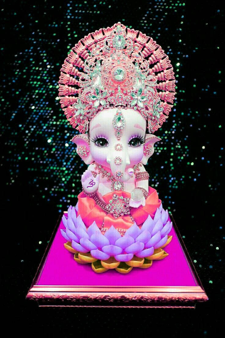 Baby Ganesh, pink and purple Ganesha statue, jewels, SD Phone Wallpaper
