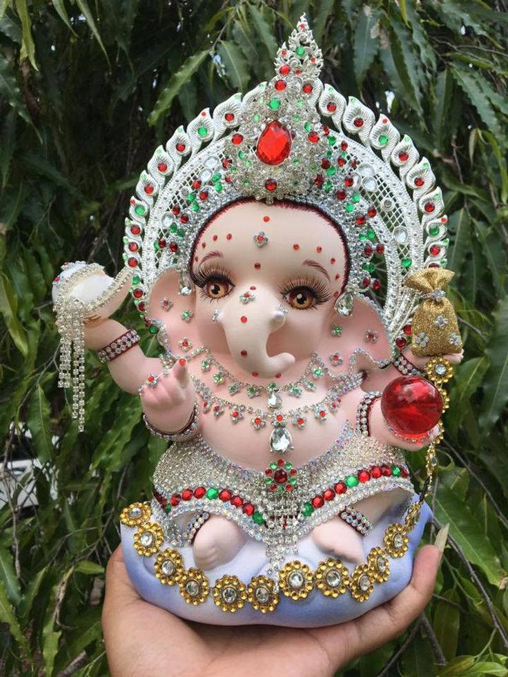 Baby Ganesh, red gems, pink Ganesha figurine, SD Phone Wallpaper