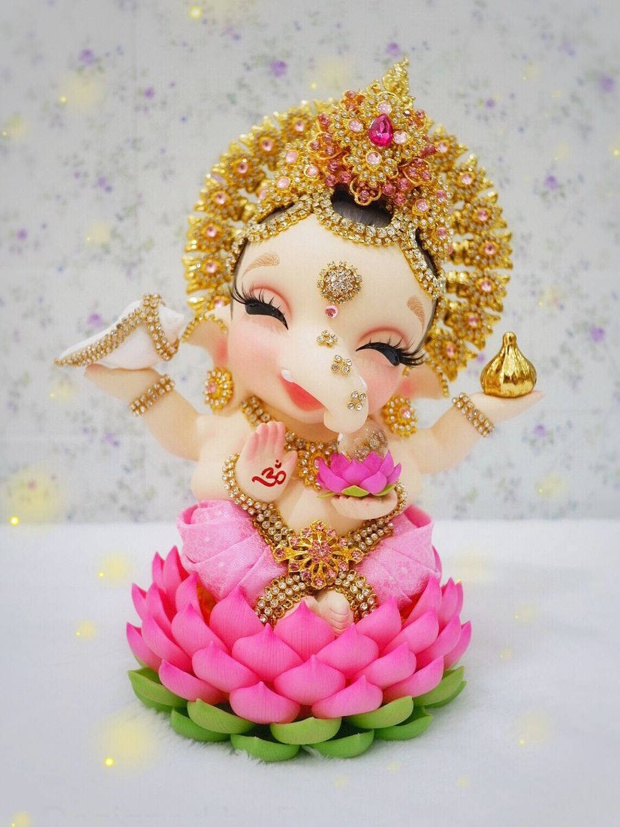 Baby Ganesh, white shell, pink lotus, SD Phone Wallpaper