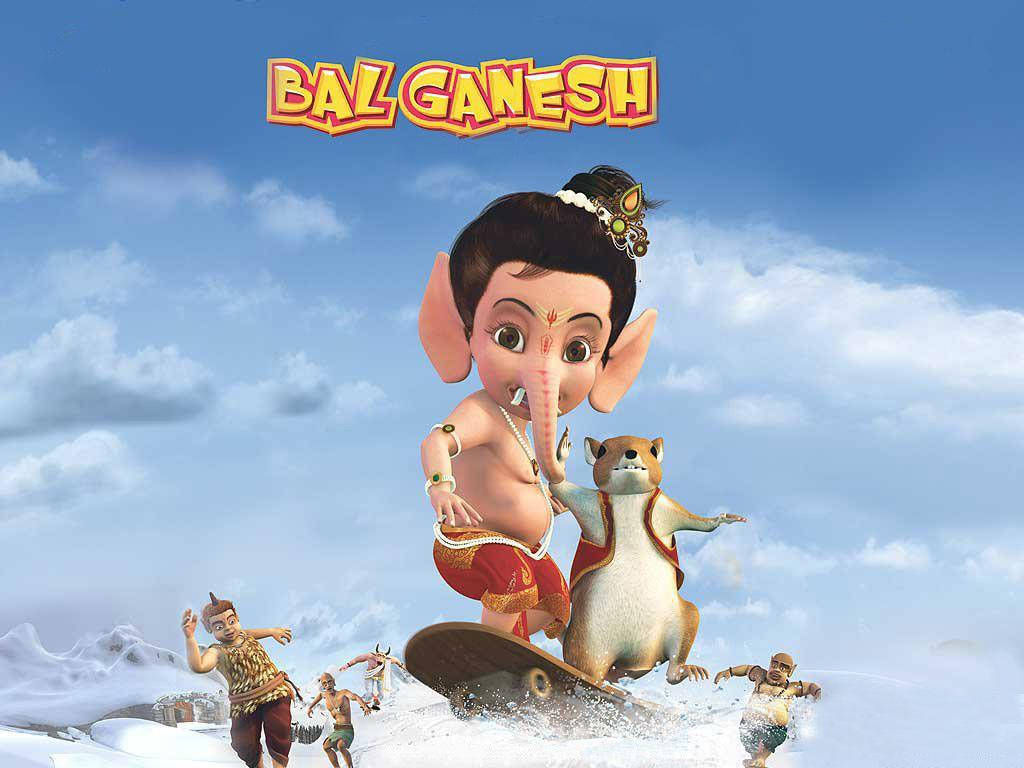 Baby Ganesh, skateboard, snowy mountains, SD Desktop Wallpaper