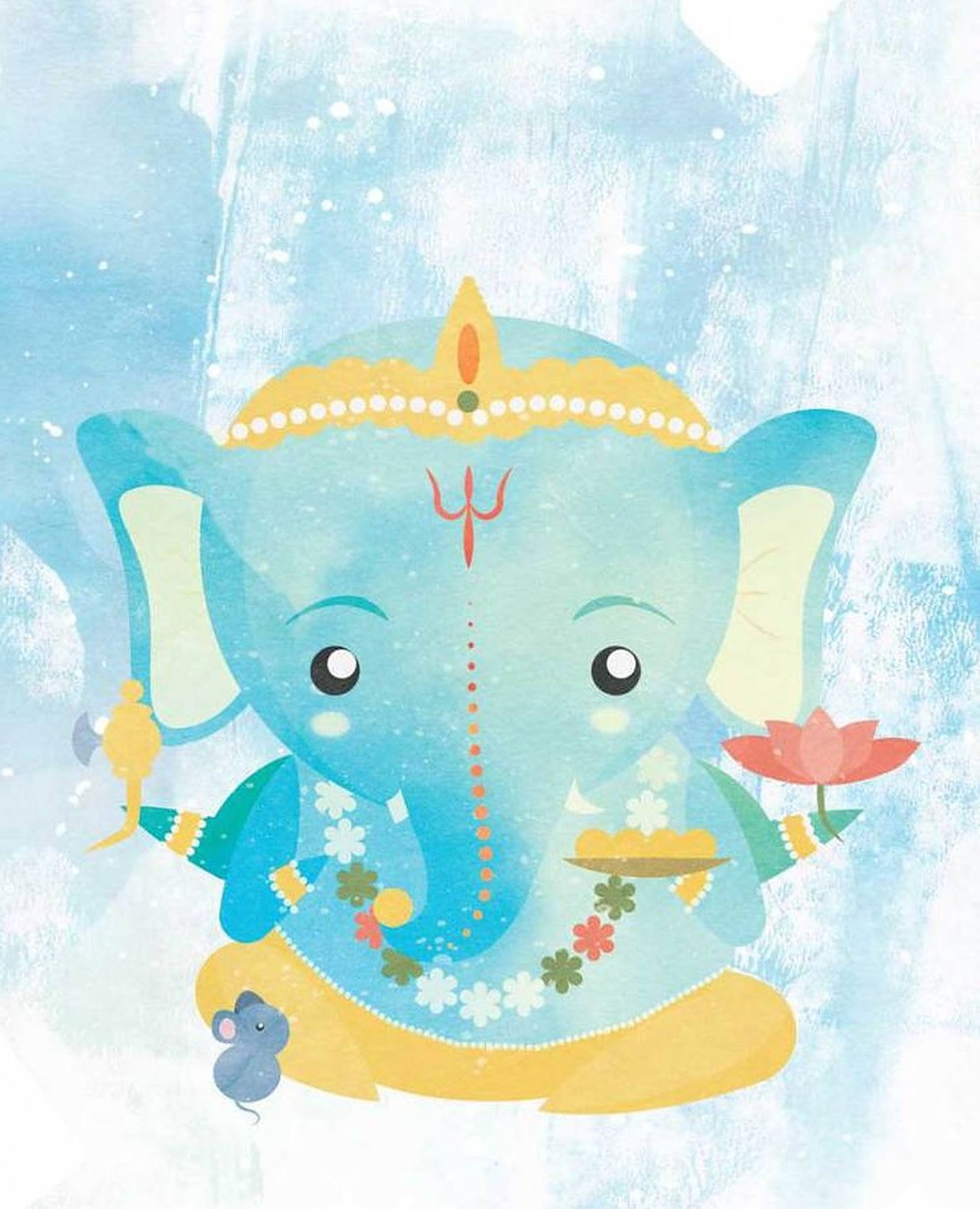 Baby Ganesh, blue cartoon elephant god Ganesha, mouse companion, HD Phone Wallpaper