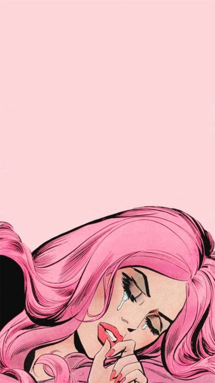 baby girl aesthetic, pink hair, red lips, SD Phone Wallpaper