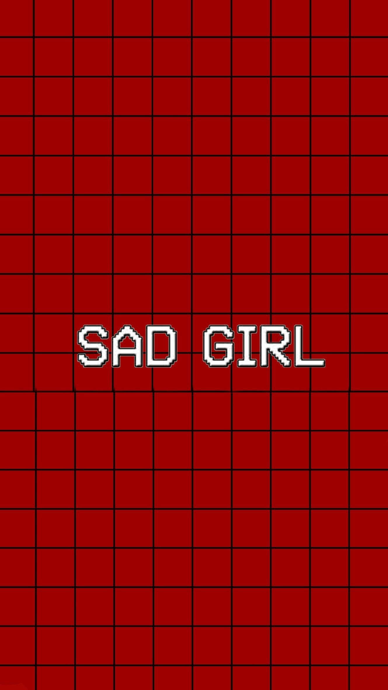 Baby Girl Aesthetic, sad girl, deep red grid background, Full HD Phone Wallpaper
