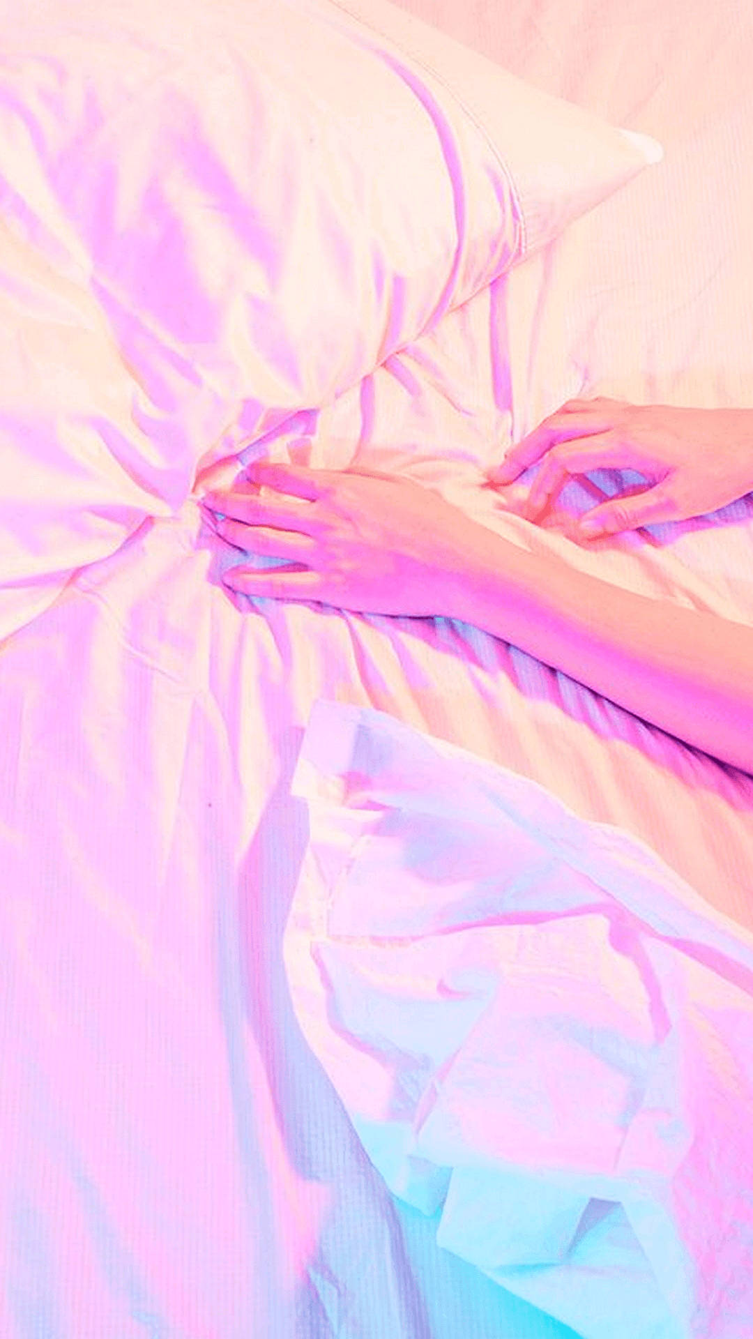 pastel pink, blue sheets, neon lighting, Full HD Phone Wallpaper