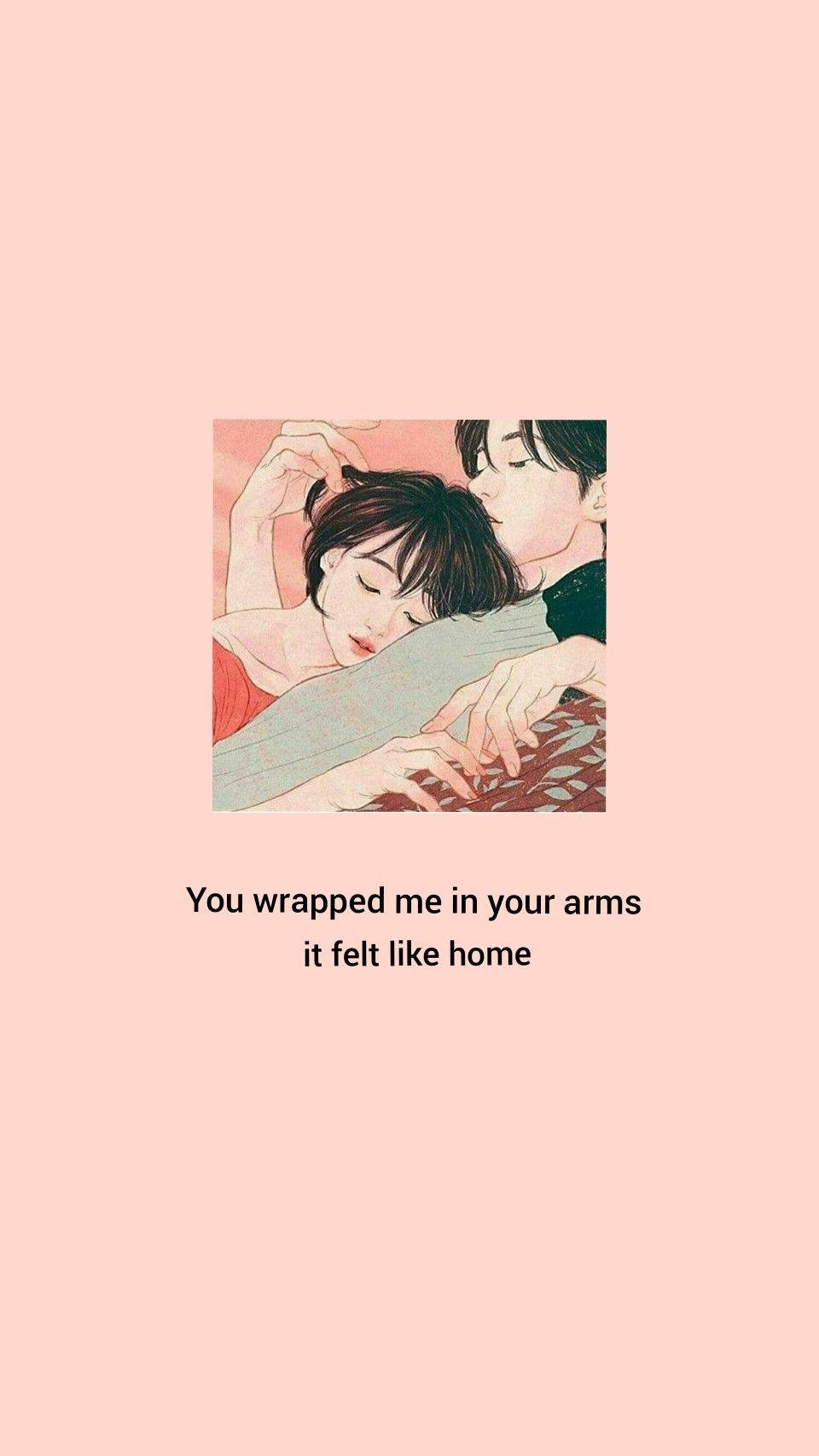 anime-style, tender couple, soft pink background, HD Phone Wallpaper