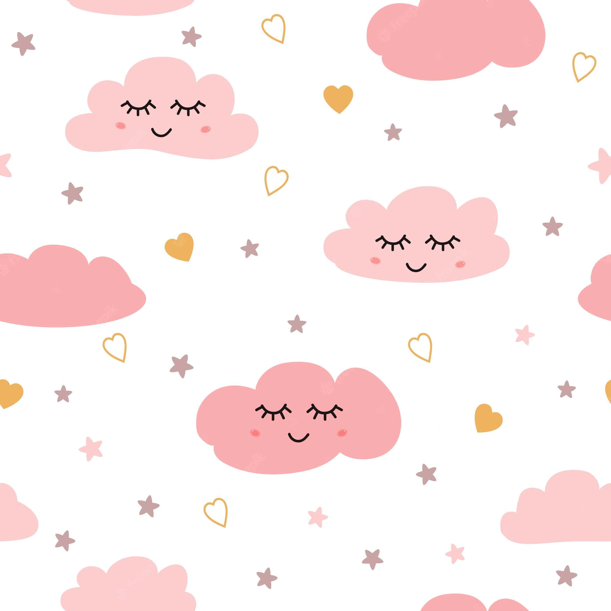 pink onesie, pink clouds, gold hearts, Full HD Desktop Wallpaper