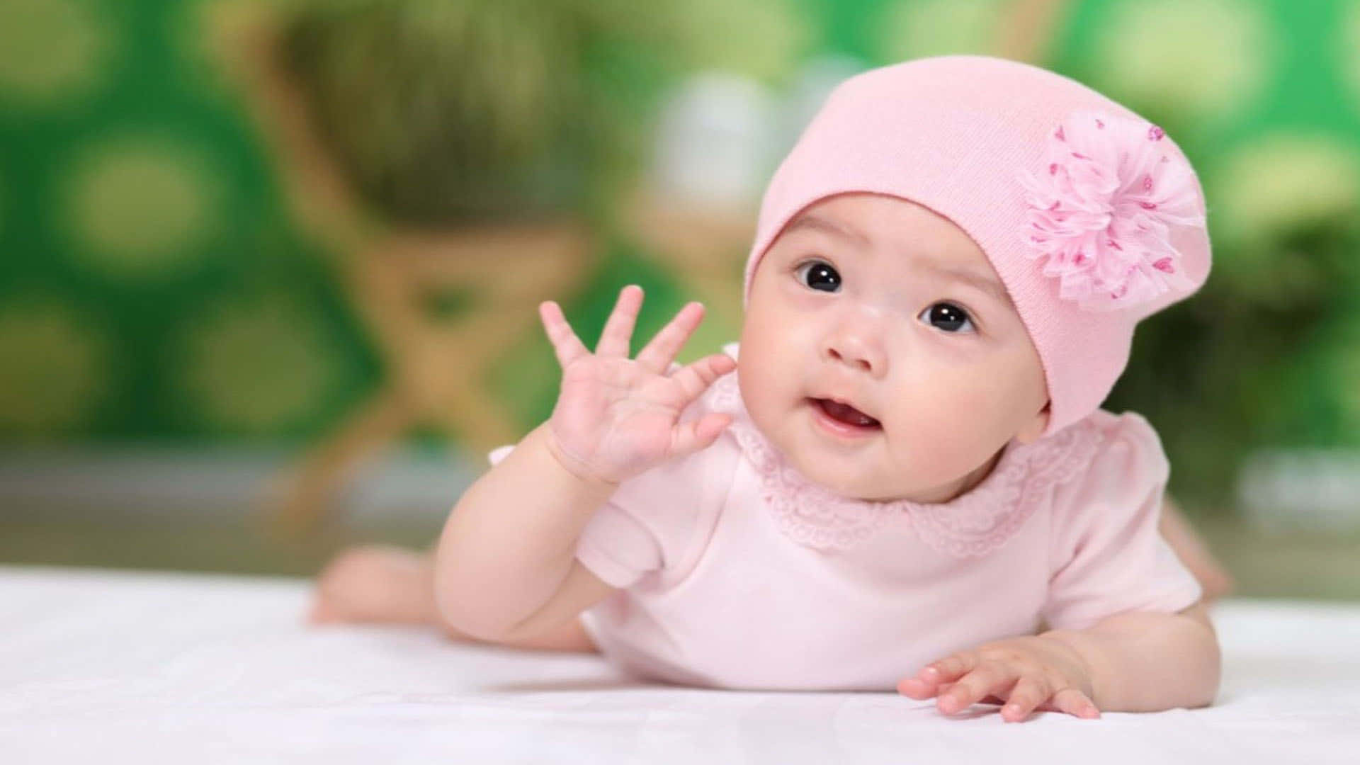 baby girl, pink hat, pink outfit, Full HD Desktop Wallpaper