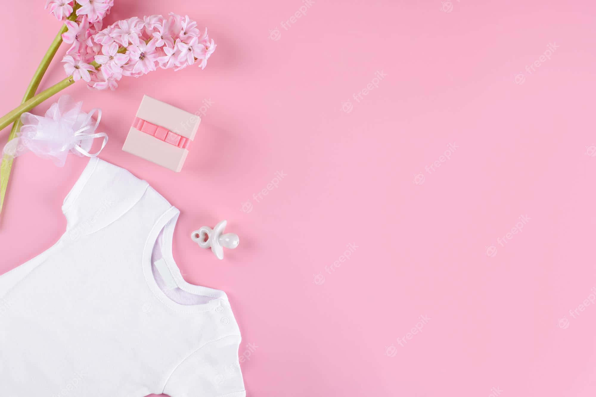 baby girl pink, white baby bodysuit, pink hyacinth flowers, Full HD Desktop Wallpaper