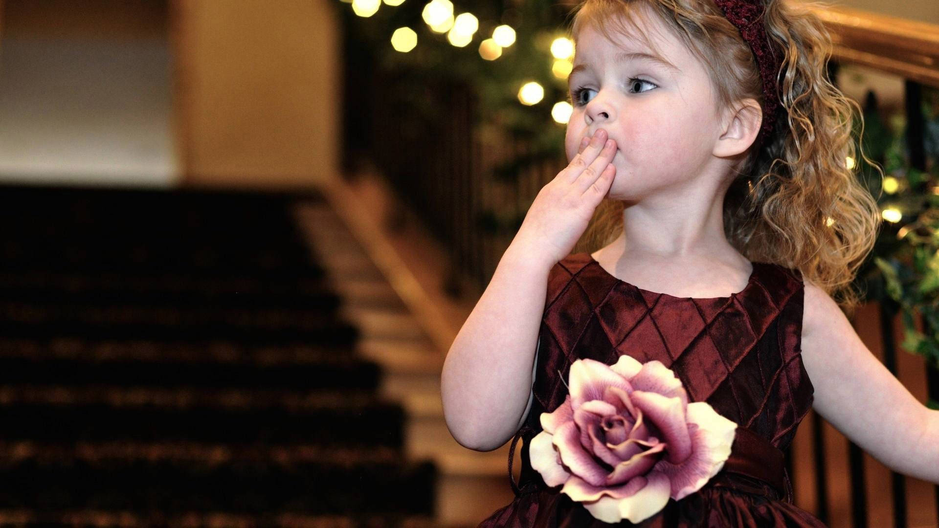 maroon dress, large rose applique, pink blanket, Full HD Desktop Wallpaper