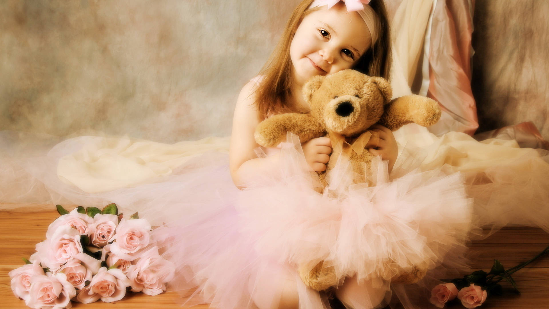 pink dress, cute baby girl, pink tutu, Full HD Desktop Wallpaper