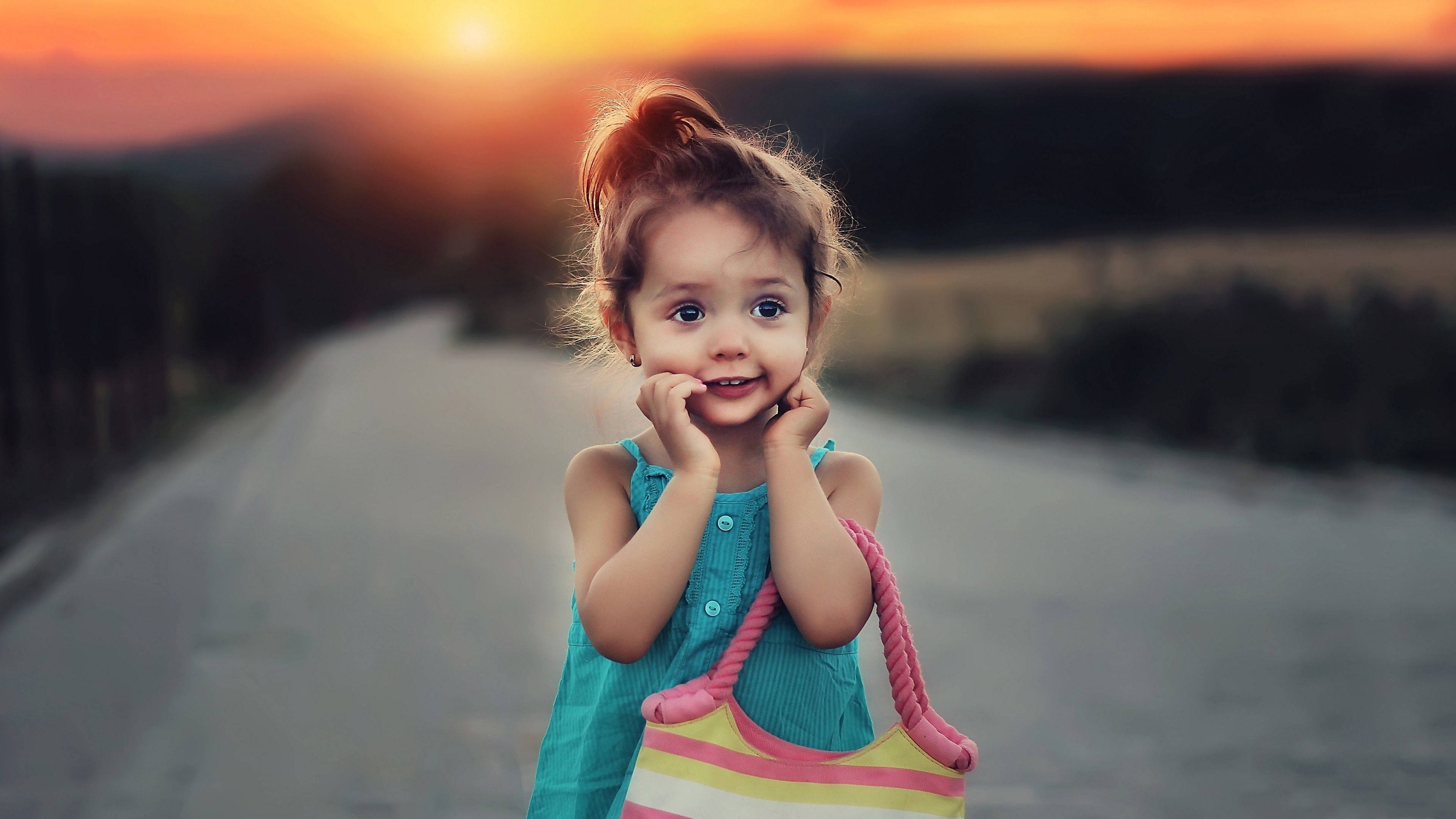 Sunset Baby Girl, sunlit country road, sunset, 4K Desktop Wallpaper