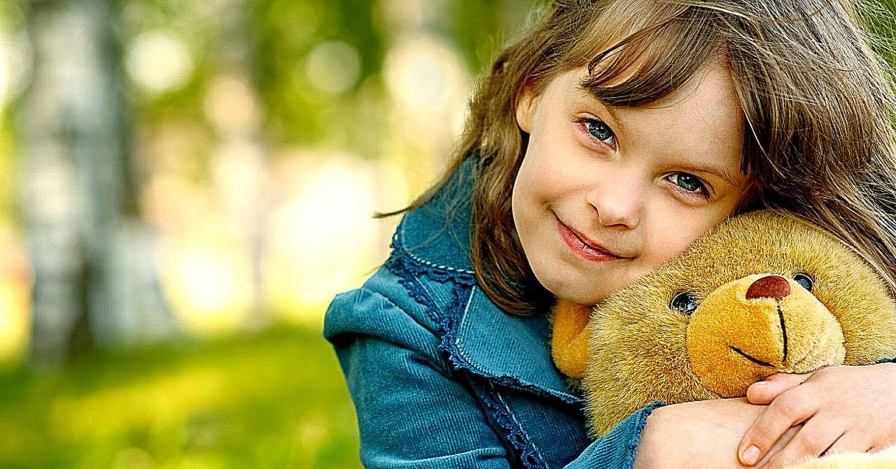 Baby Girl Teddy Bear, blue jacket, brown teddy bear, HD Desktop Wallpaper