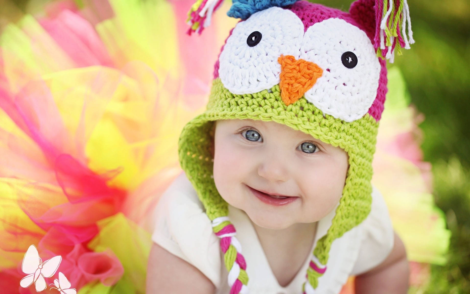 crocheted owl hat, baby, colorful, Full HD Desktop Wallpaper