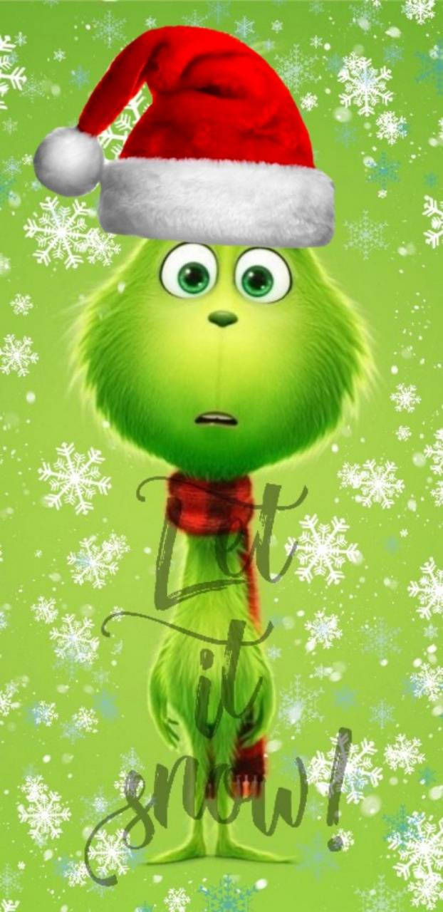 Baby Grinch, red Santa hat, red scarf, HD Phone Wallpaper