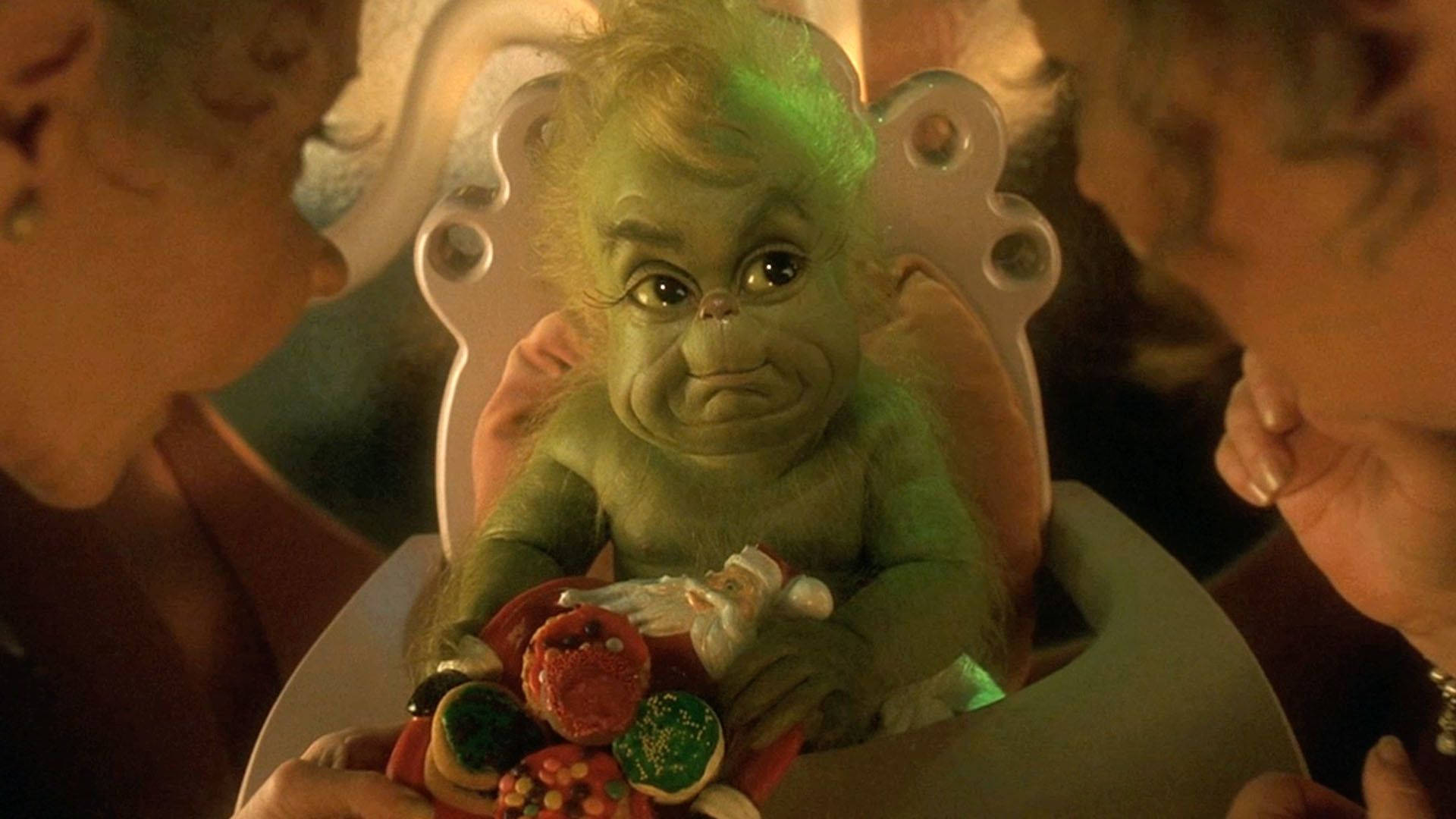 Baby Grinch, high chair, green furry, Full HD Desktop Wallpaper
