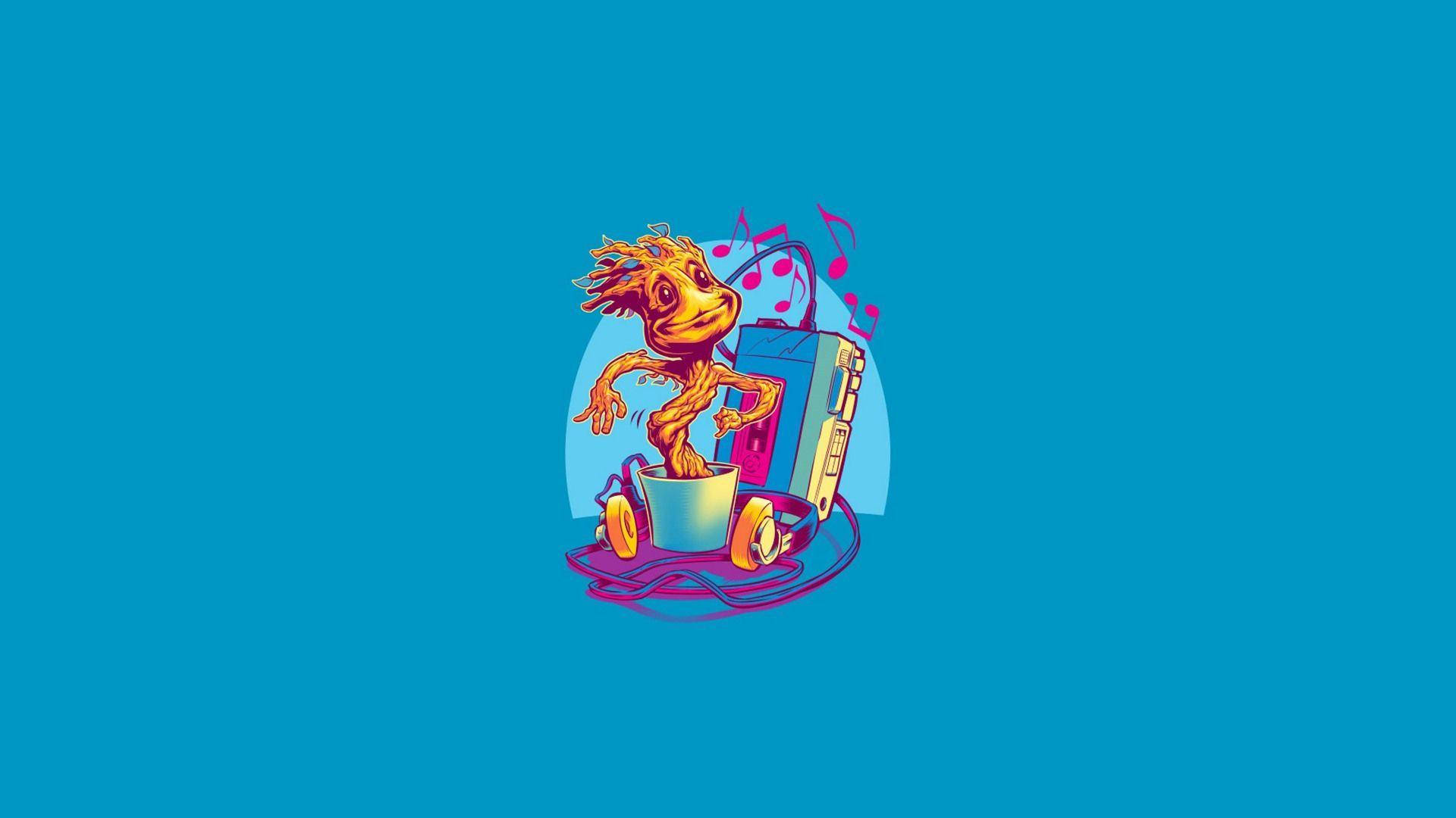 Baby Groot, cassette player, boombox, Full HD Desktop Wallpaper