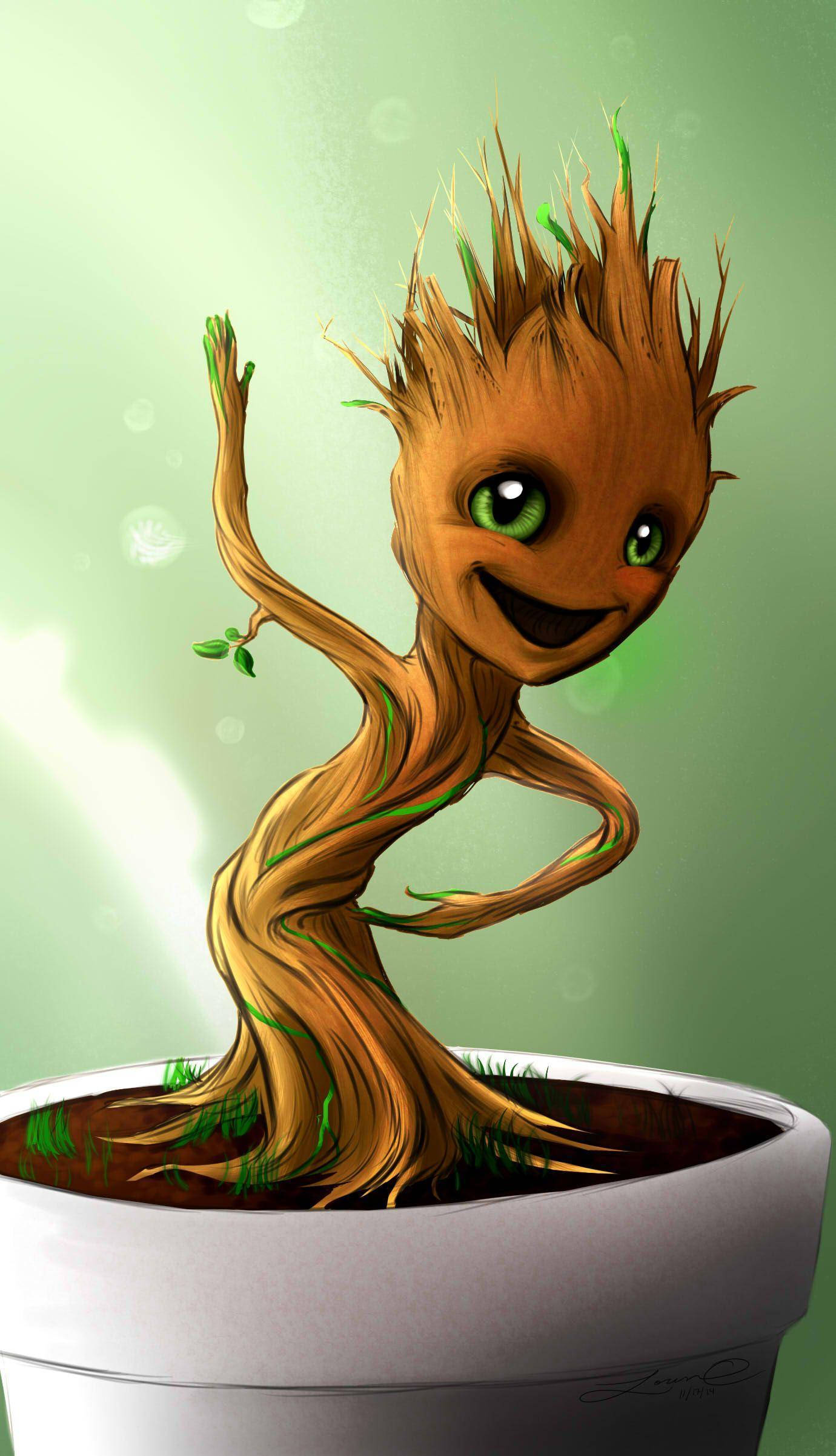 Baby Groot, green eyes, twig limbs, Full HD Phone Wallpaper