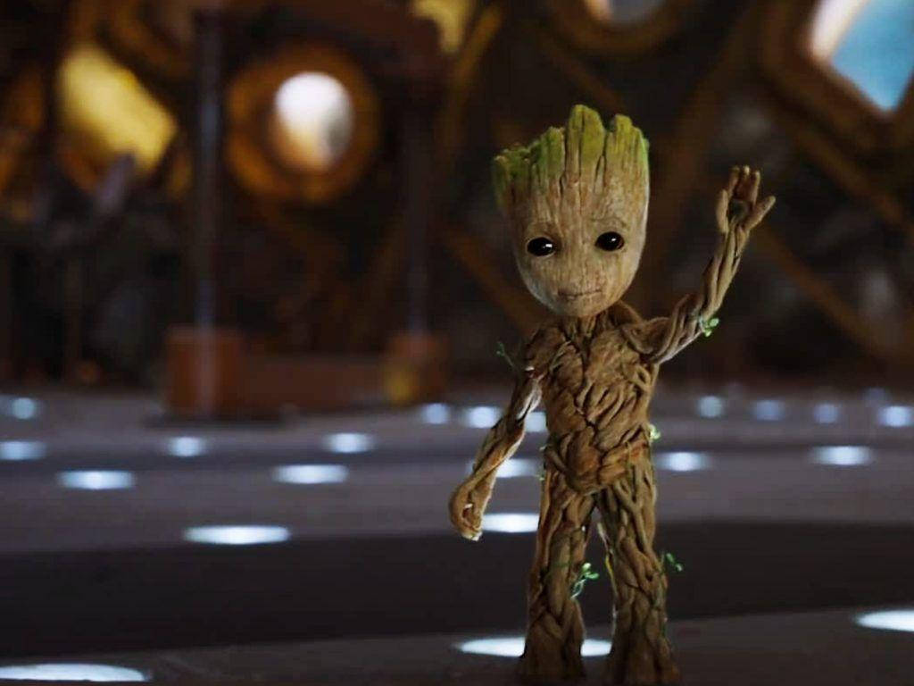 Baby Groot, twig arms, green leaves, SD Desktop Wallpaper