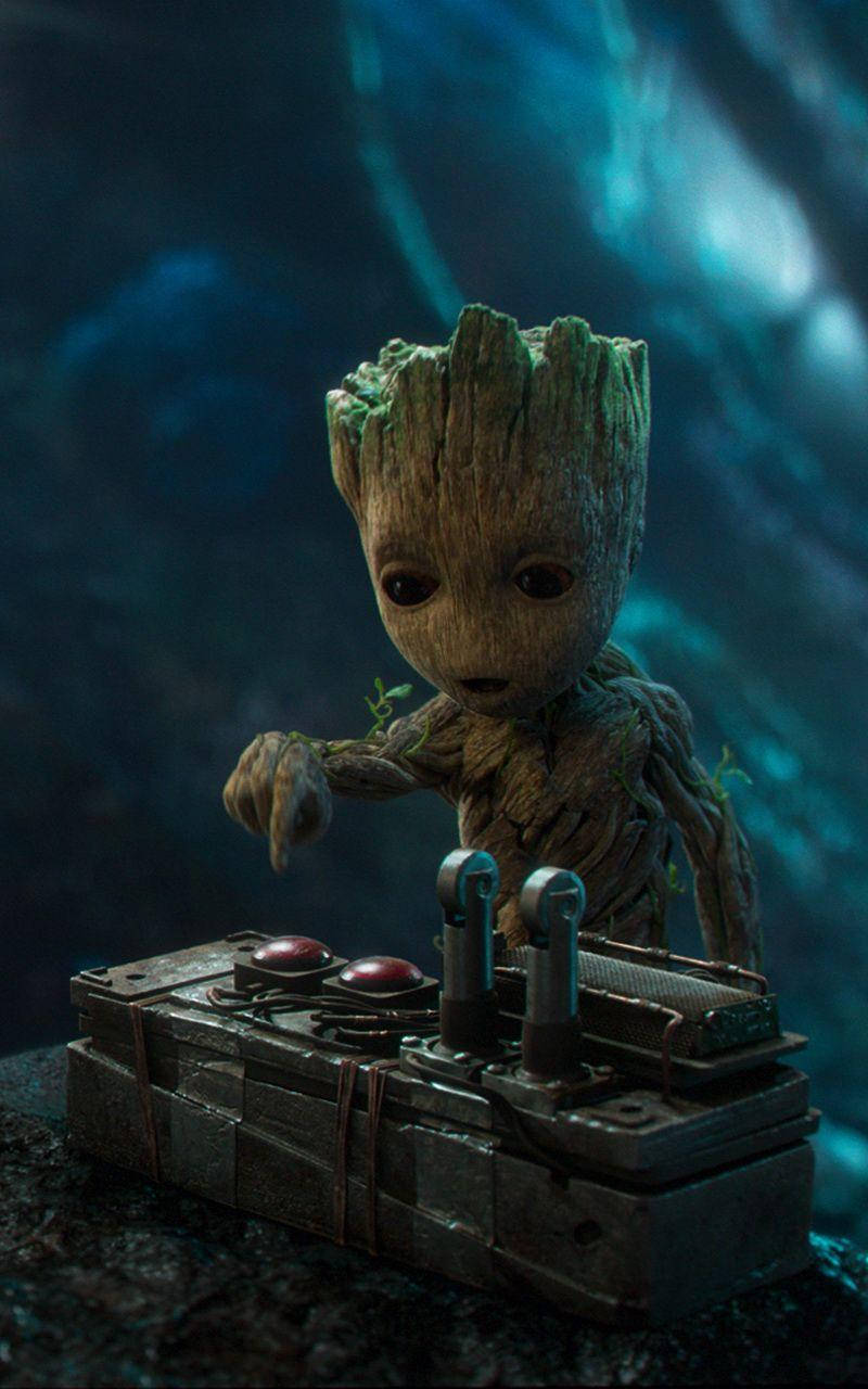 Baby Groot, red button, mossy skin, HD Phone Wallpaper