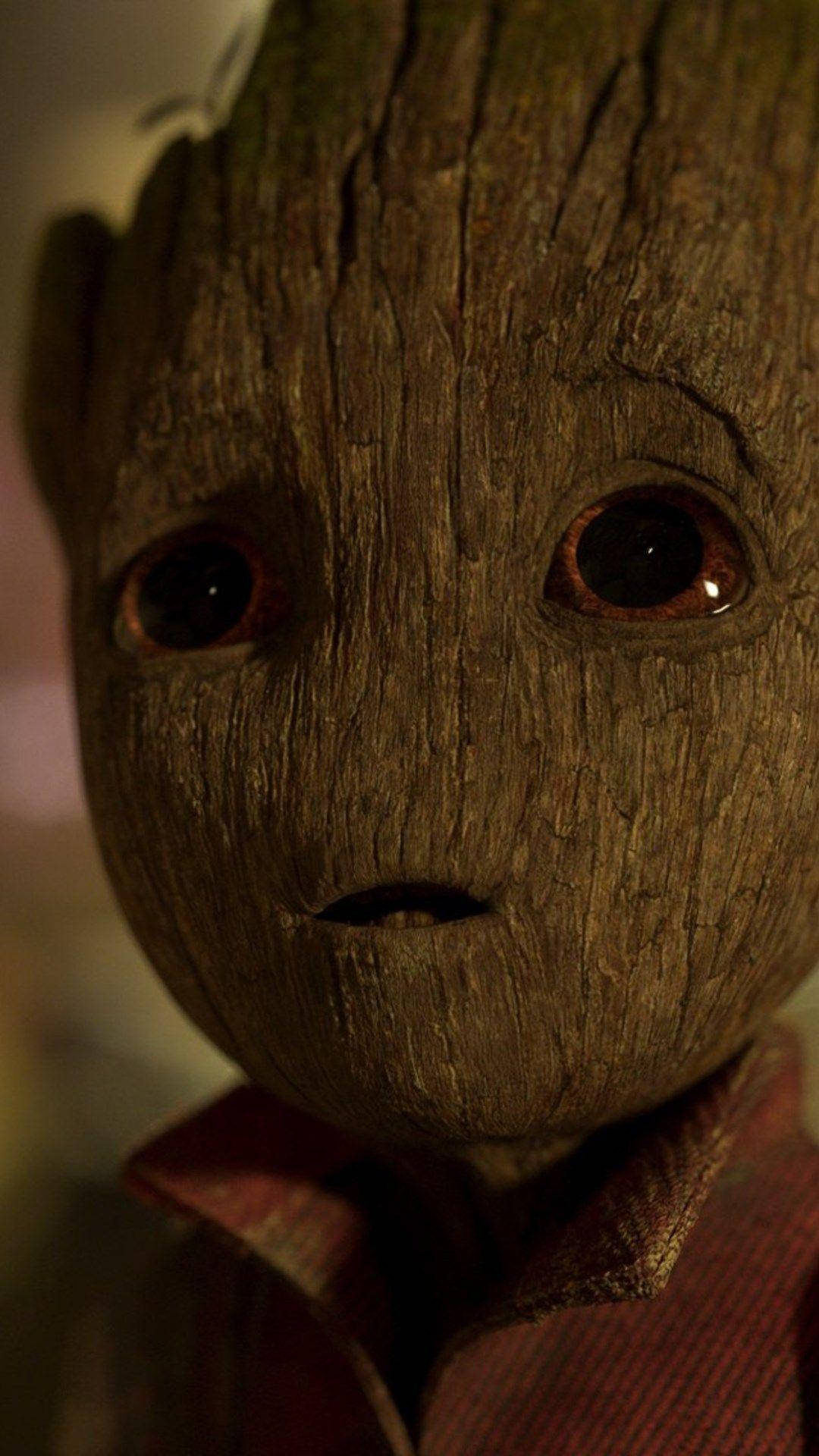 Baby Groot, Groot, textured wooden face, Full HD Phone Wallpaper