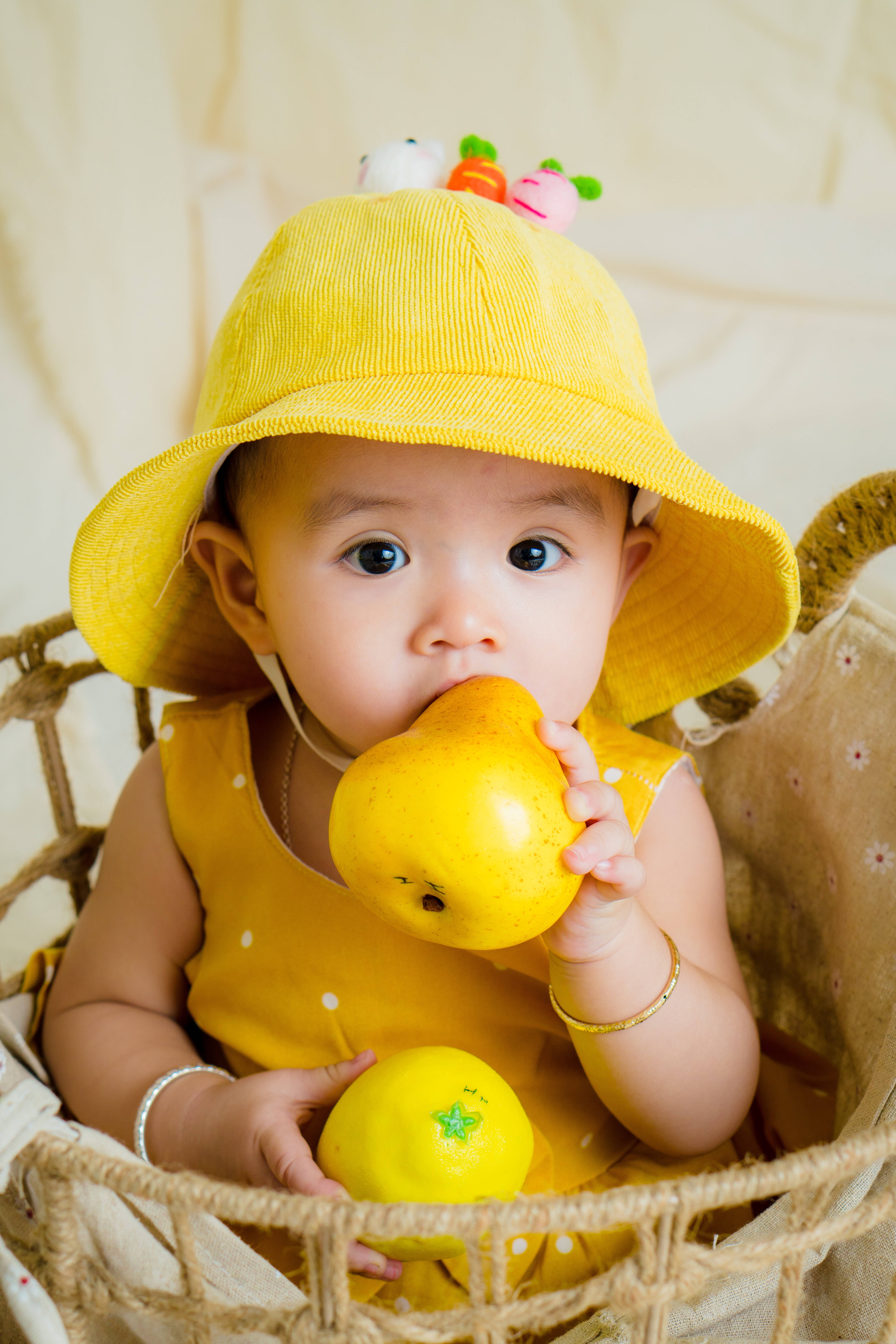 Baby HD, yellow hat, yellow dress, 5K Phone Wallpaper