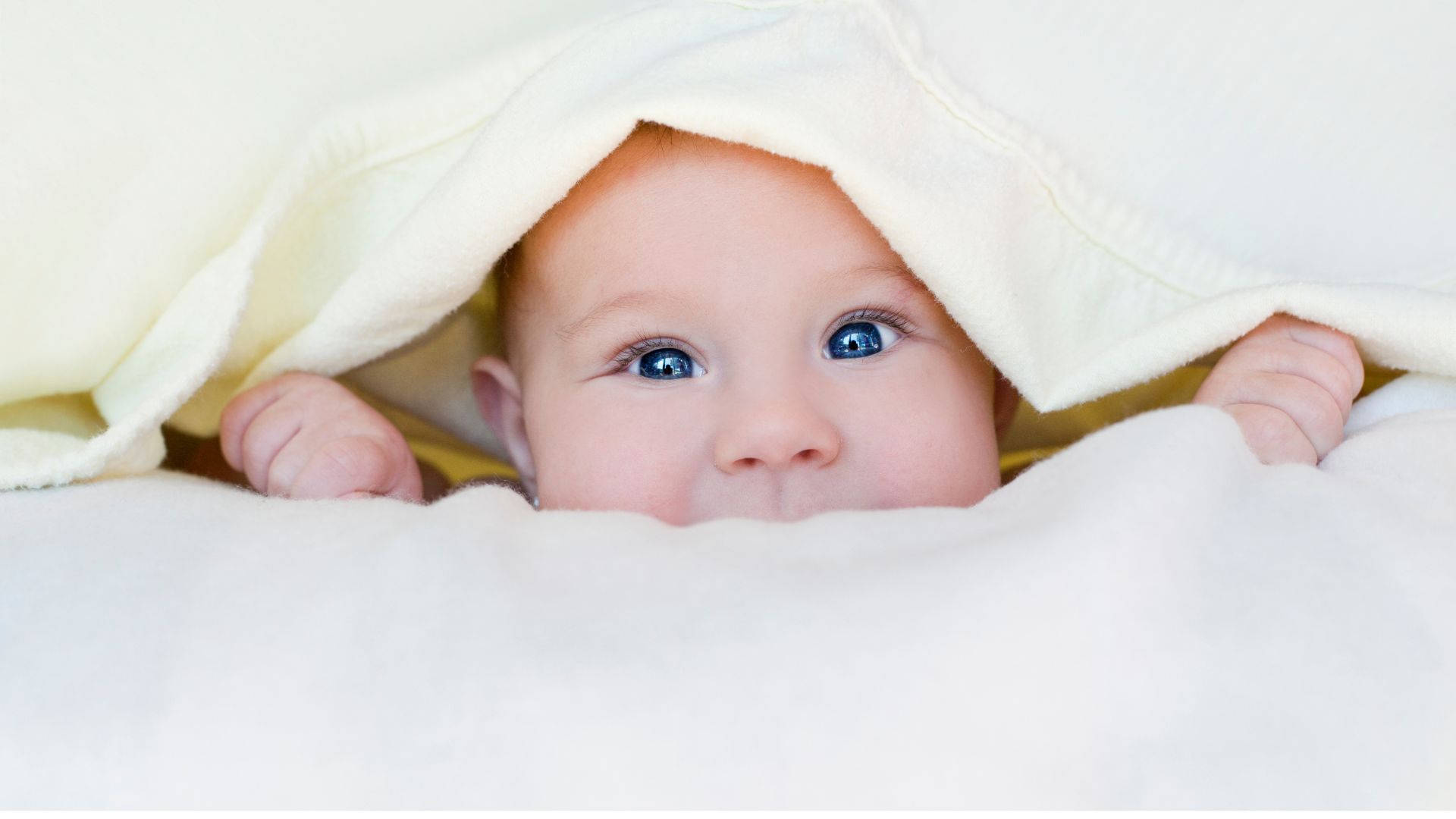 baby, blue eyes, white blanket, Full HD Desktop Wallpaper