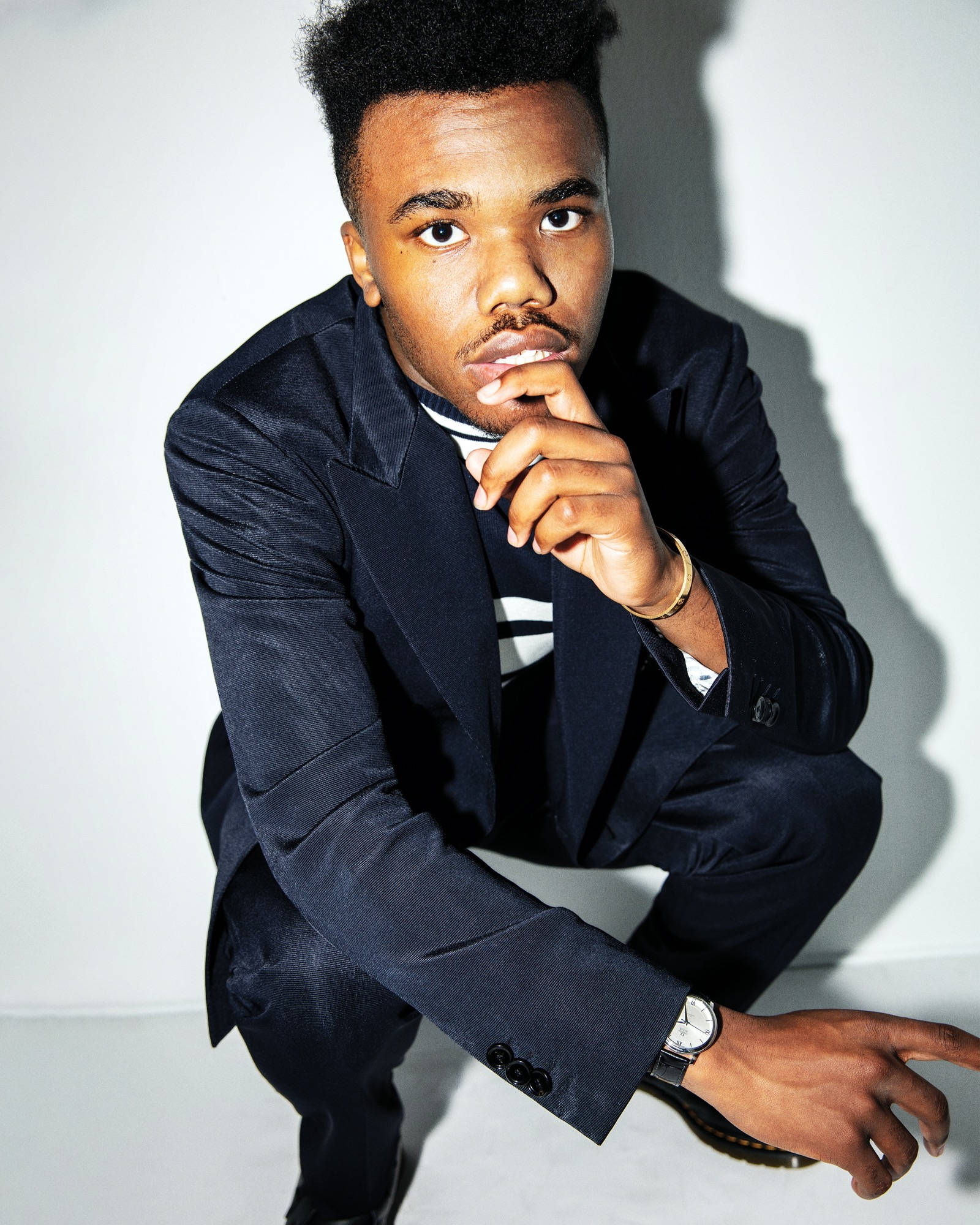 Baby Keem, navy suit, white wall, Full HD Phone Wallpaper