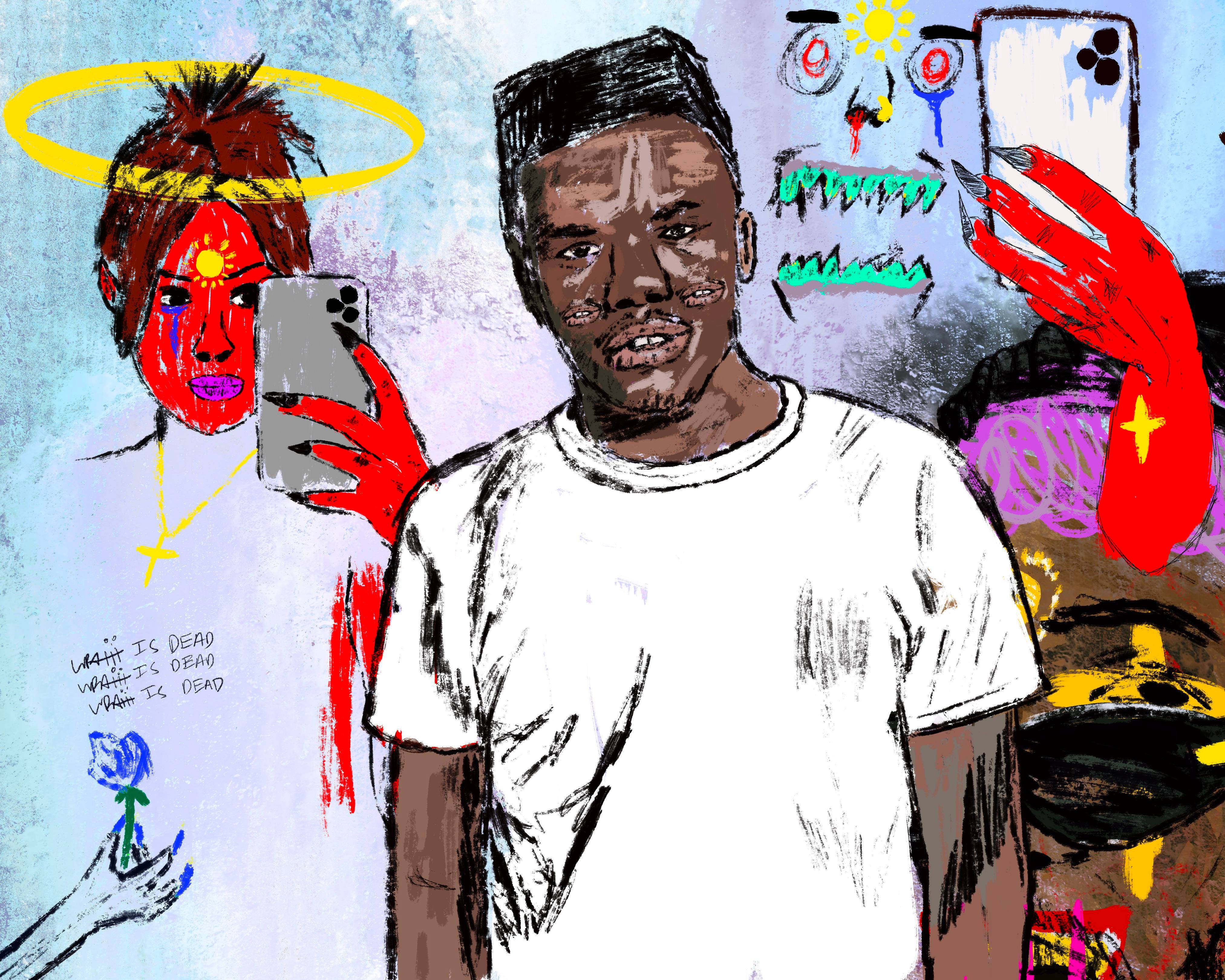 Baby Keem, crayon drawing, white t-shirt, 4K Desktop Wallpaper