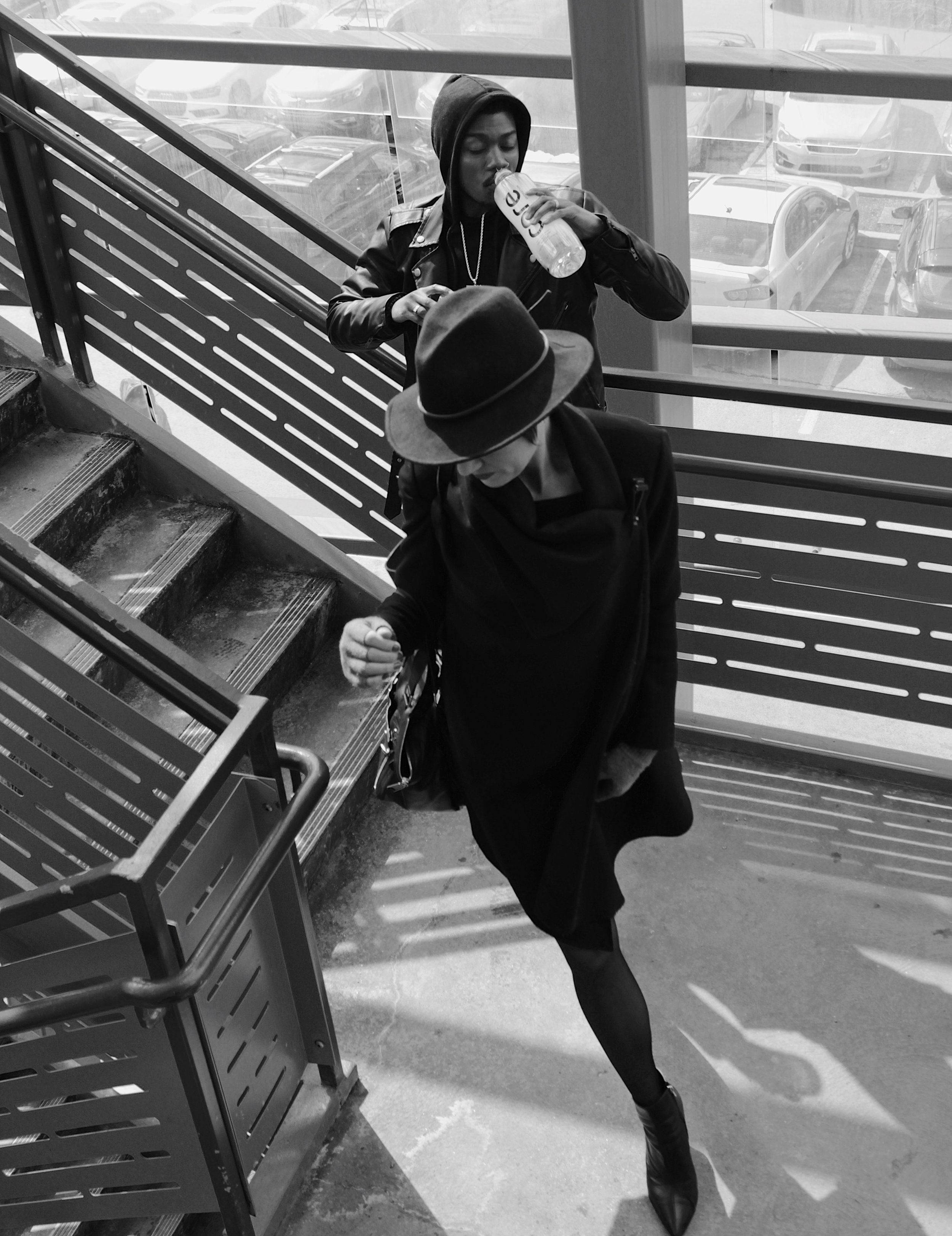 Baby Keem, grayscale photography, modern staircase, 2K Phone Wallpaper