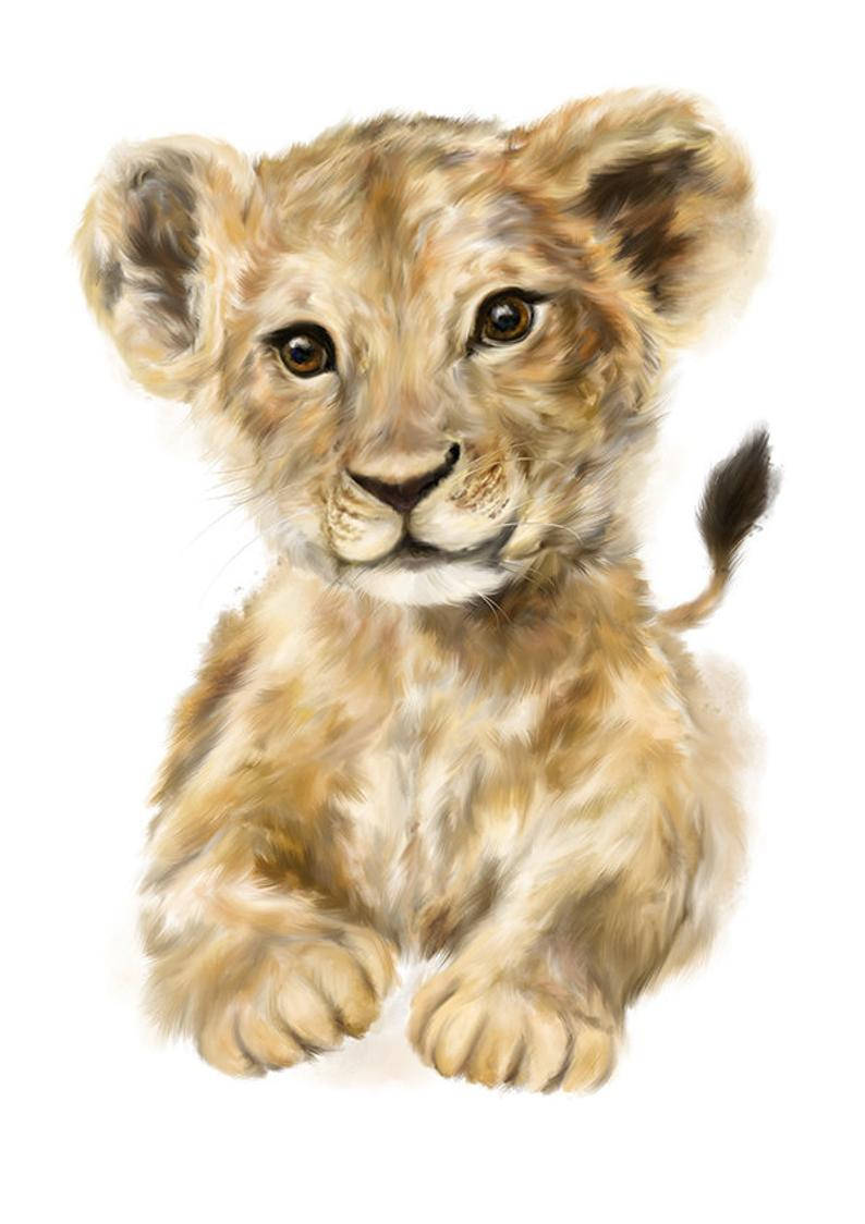 Baby Lion, watercolor portrait, young lion cub, SD Phone Wallpaper