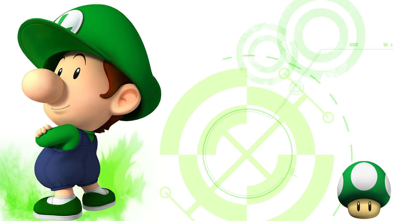 Baby Luigi, green mushroom, futuristic targeting reticles, HD Desktop Wallpaper