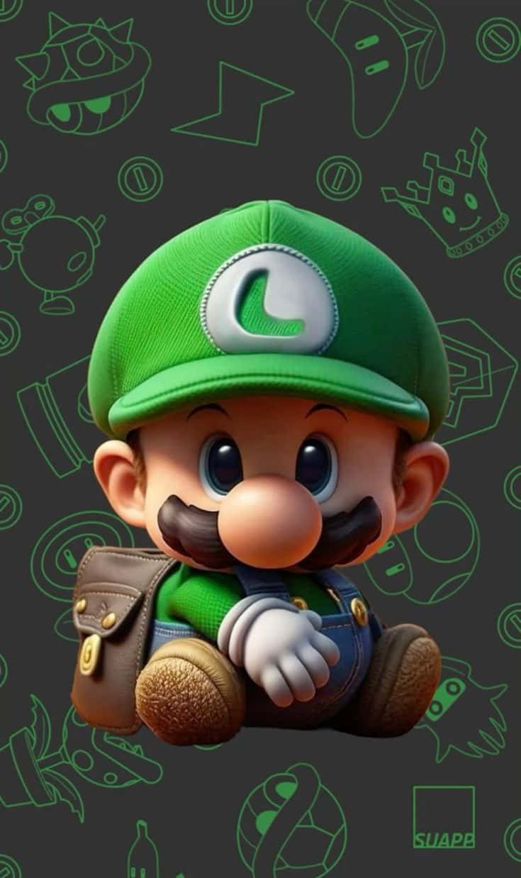 Baby Luigi, green cap, brown mustache, SD Phone Wallpaper