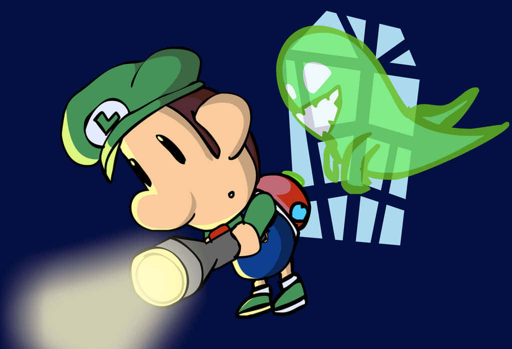 Baby Luigi, glowing green dinosaur, dark blue room, SD Desktop Wallpaper